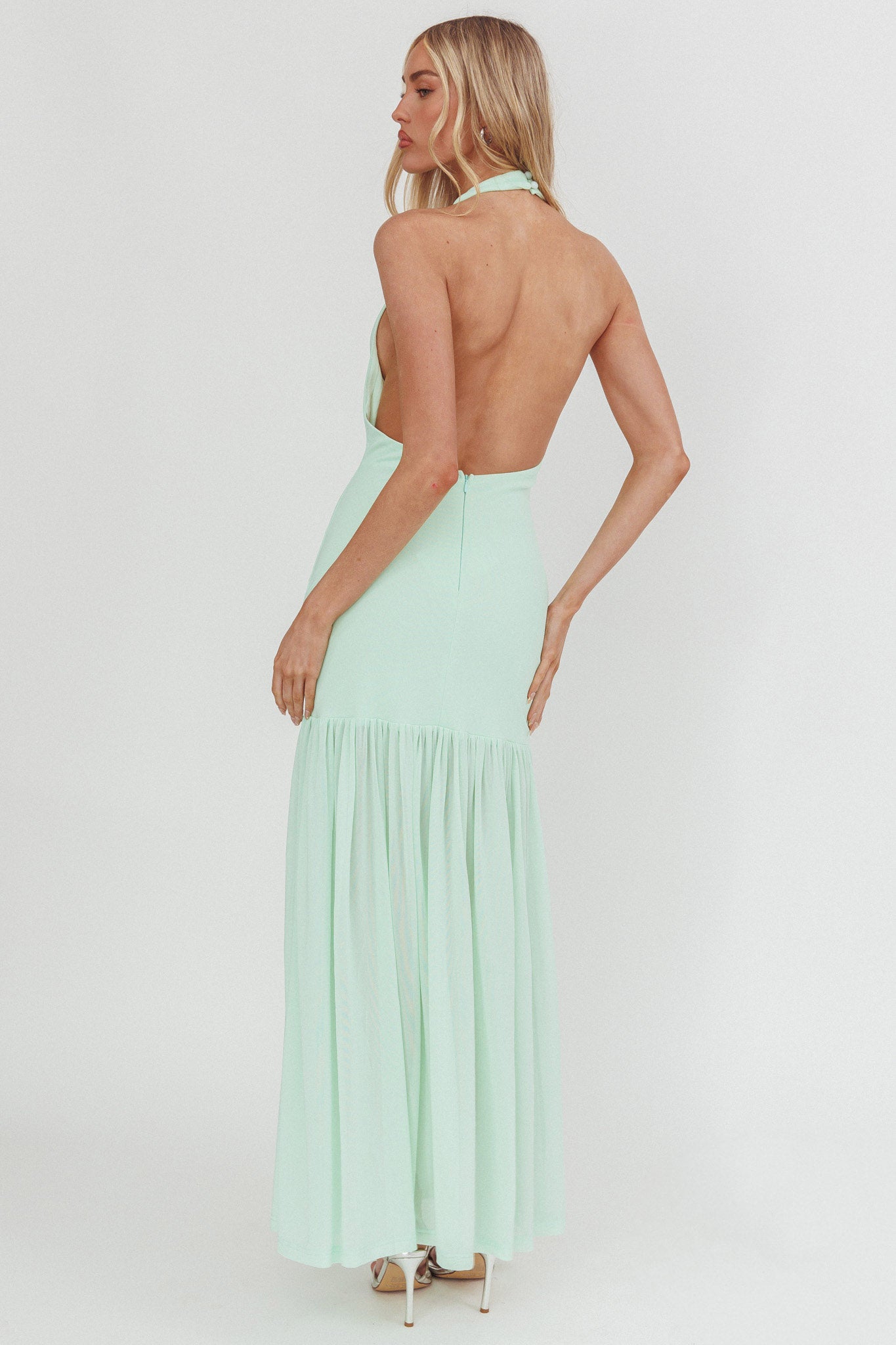 Kailyn Cowl Neck Sheer Hem Maxi Dress Mint by Selfie Leslie