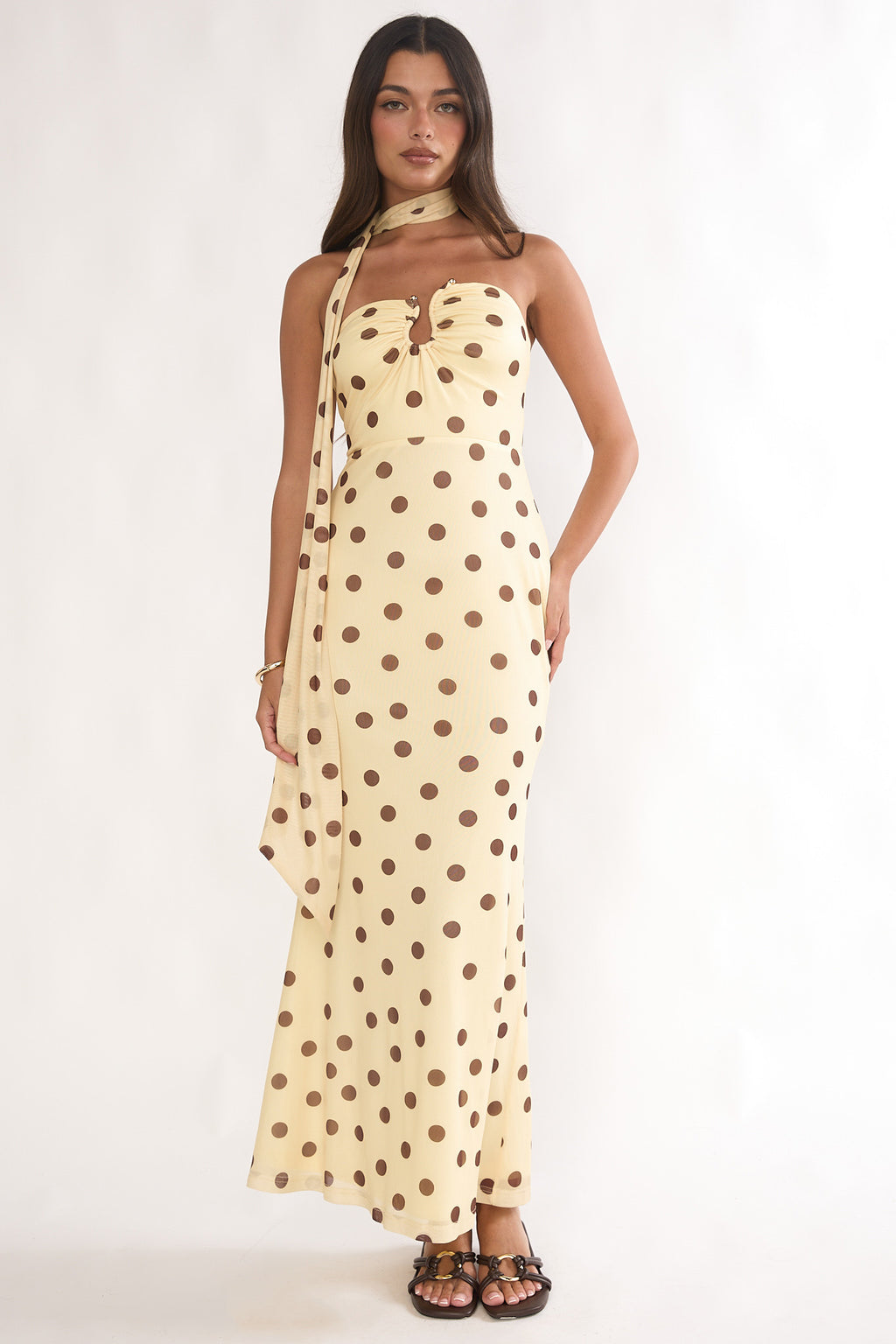 Raeva Strapless Scarf Maxi Dress Spotted Yellow by Selfie Leslie