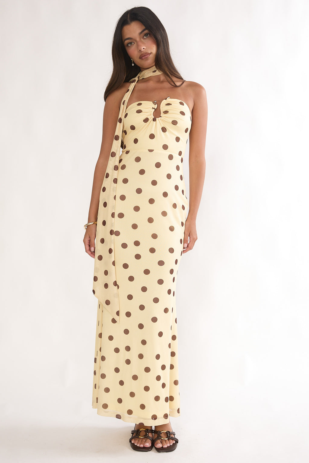 Raeva Strapless Scarf Maxi Dress Spotted Yellow by Selfie Leslie