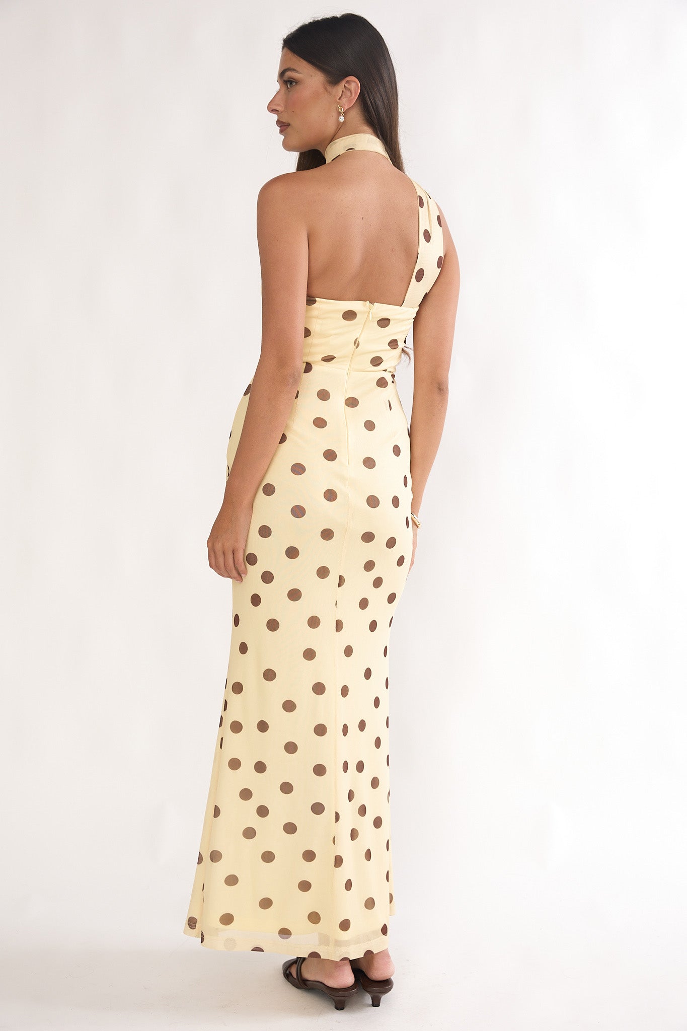 Raeva Strapless Scarf Maxi Dress Spotted Yellow by Selfie Leslie