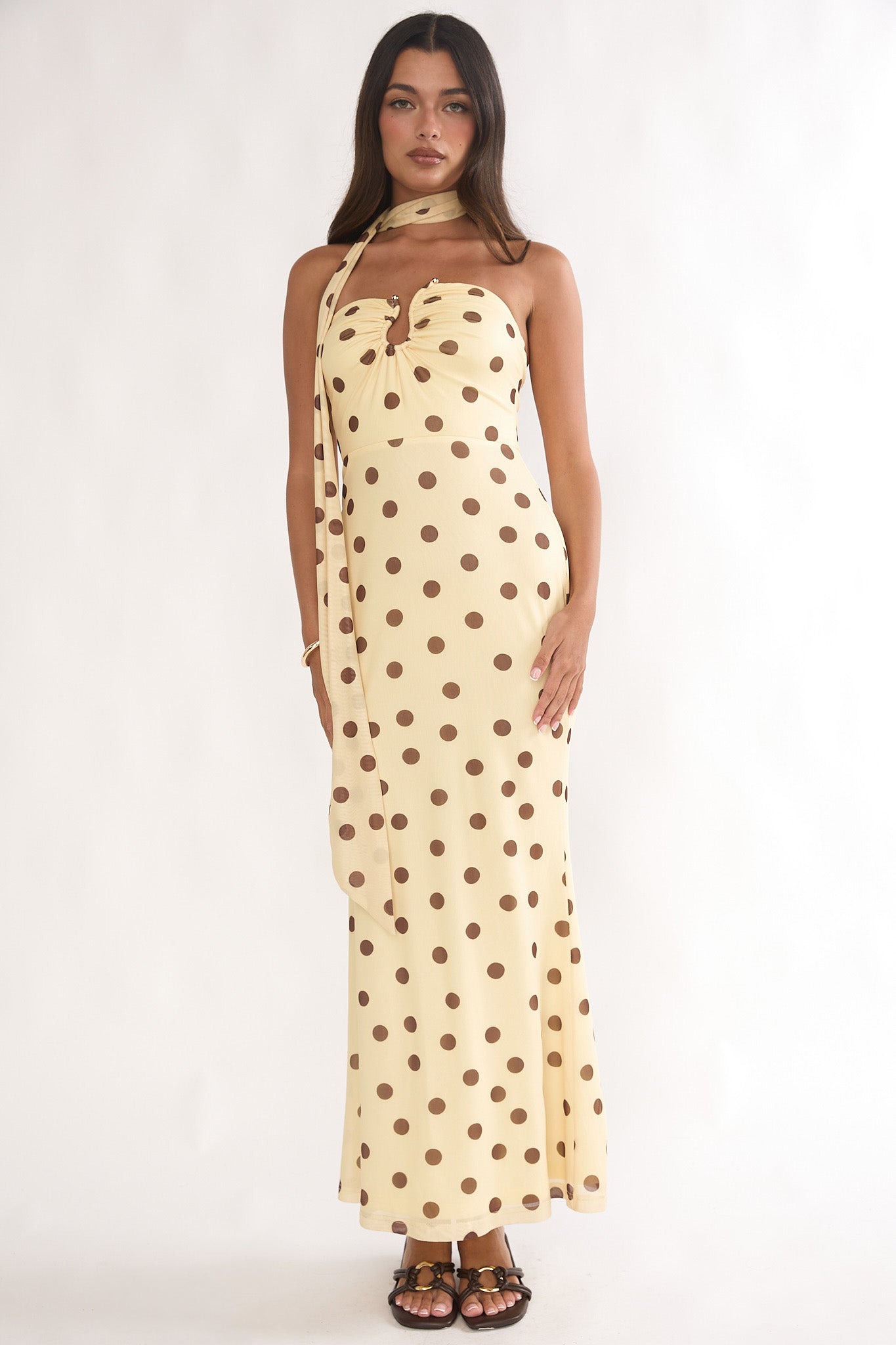 Raeva Strapless Scarf Maxi Dress Spotted Yellow by Selfie Leslie