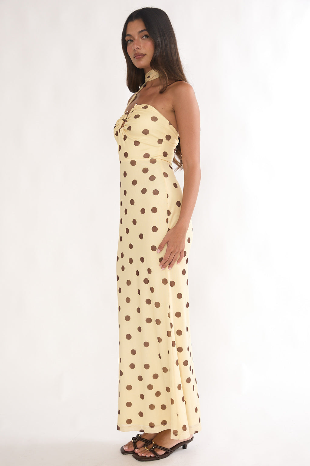 Raeva Strapless Scarf Maxi Dress Spotted Yellow by Selfie Leslie
