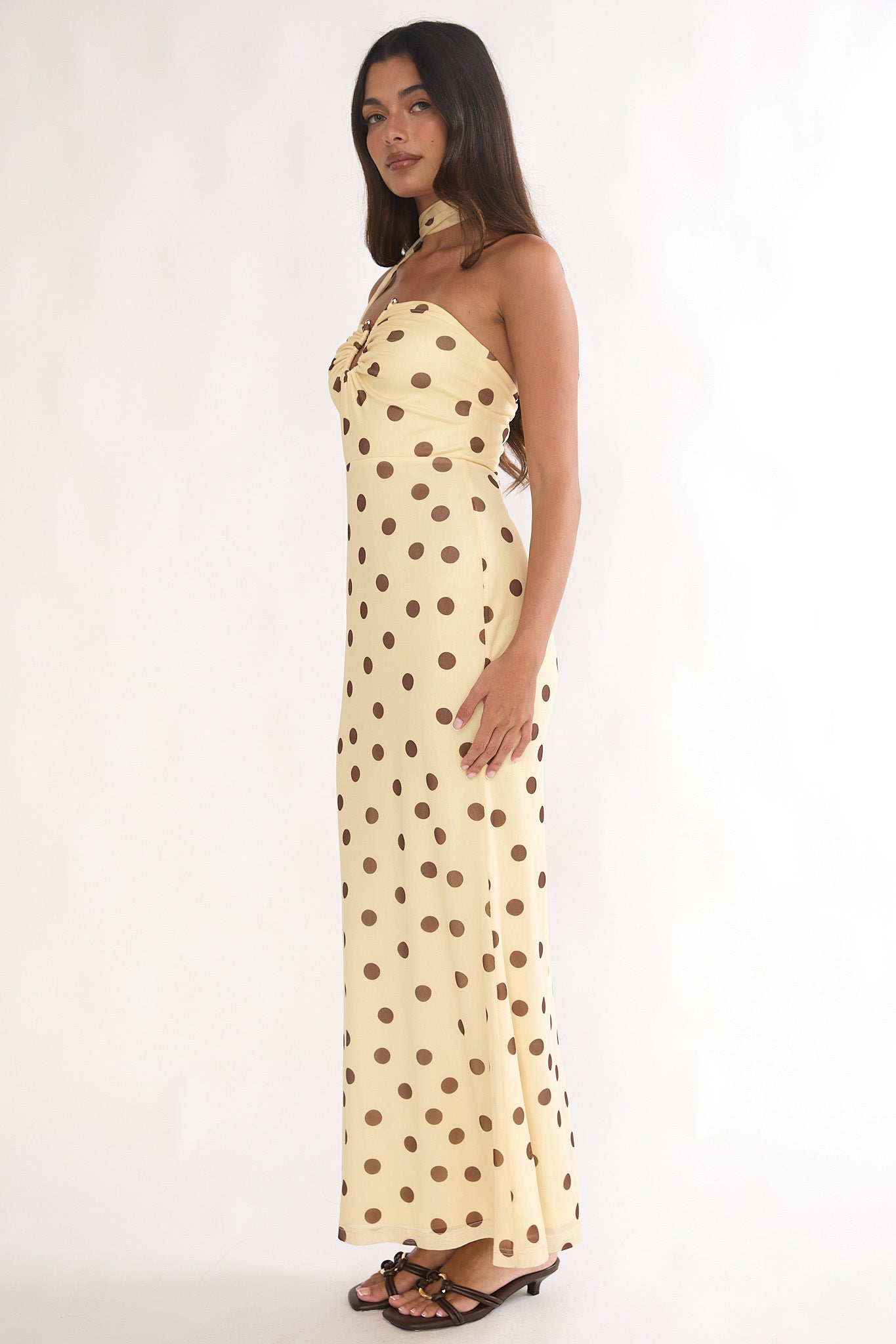 Raeva Strapless Scarf Maxi Dress Spotted Yellow by Selfie Leslie