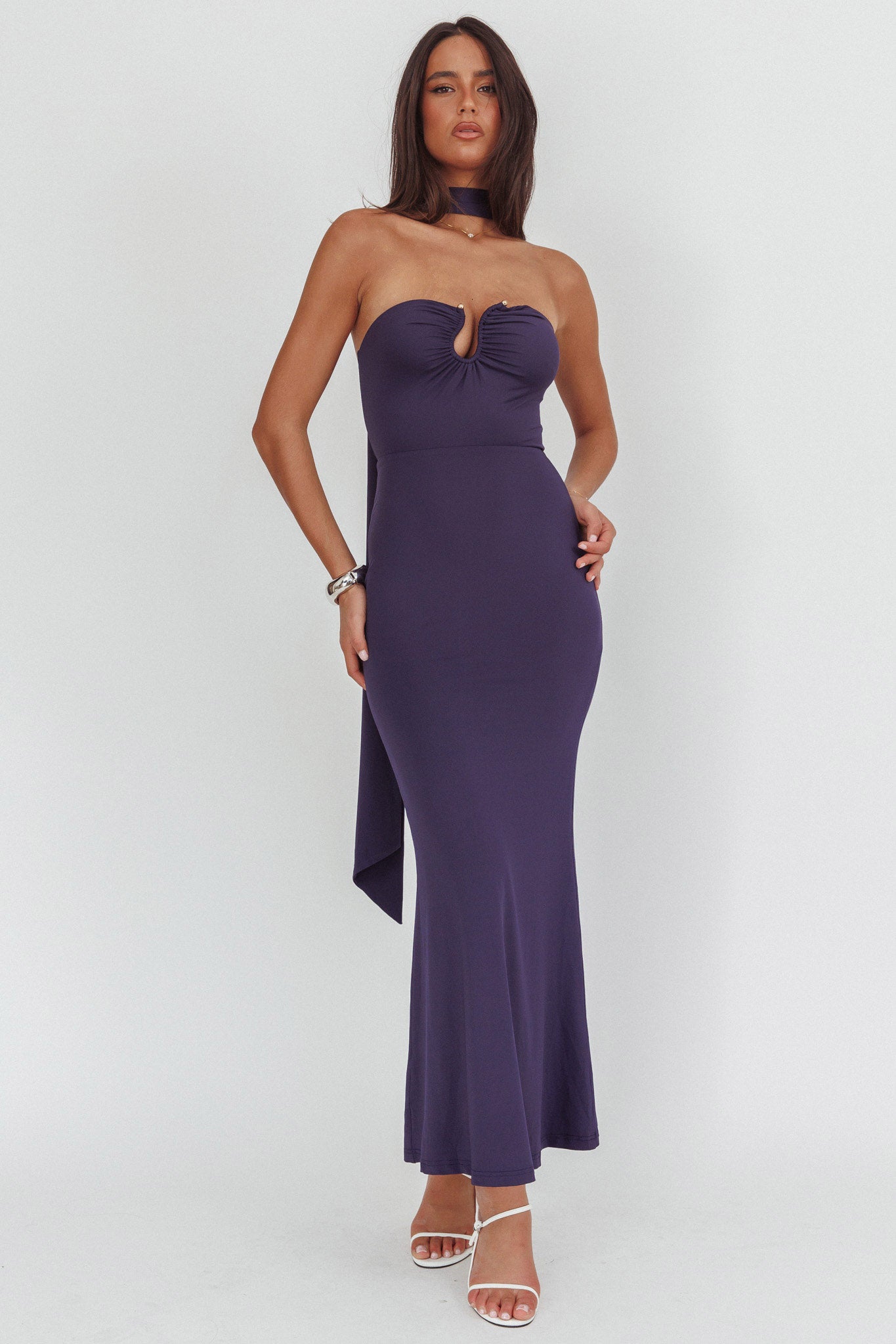 Raeva Strapless Scarf Maxi Dress Navy | Selfie Leslie Raeva Strapless Scarf Maxi Dress Navy | Selfie Leslie