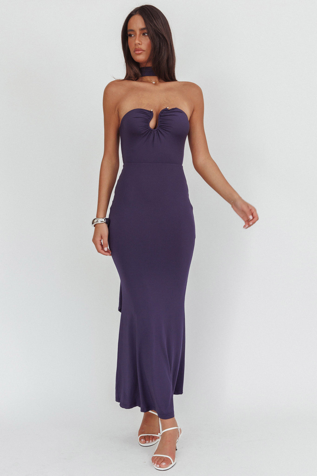 Raeva Strapless Scarf Maxi Dress Navy by Selfie Leslie
