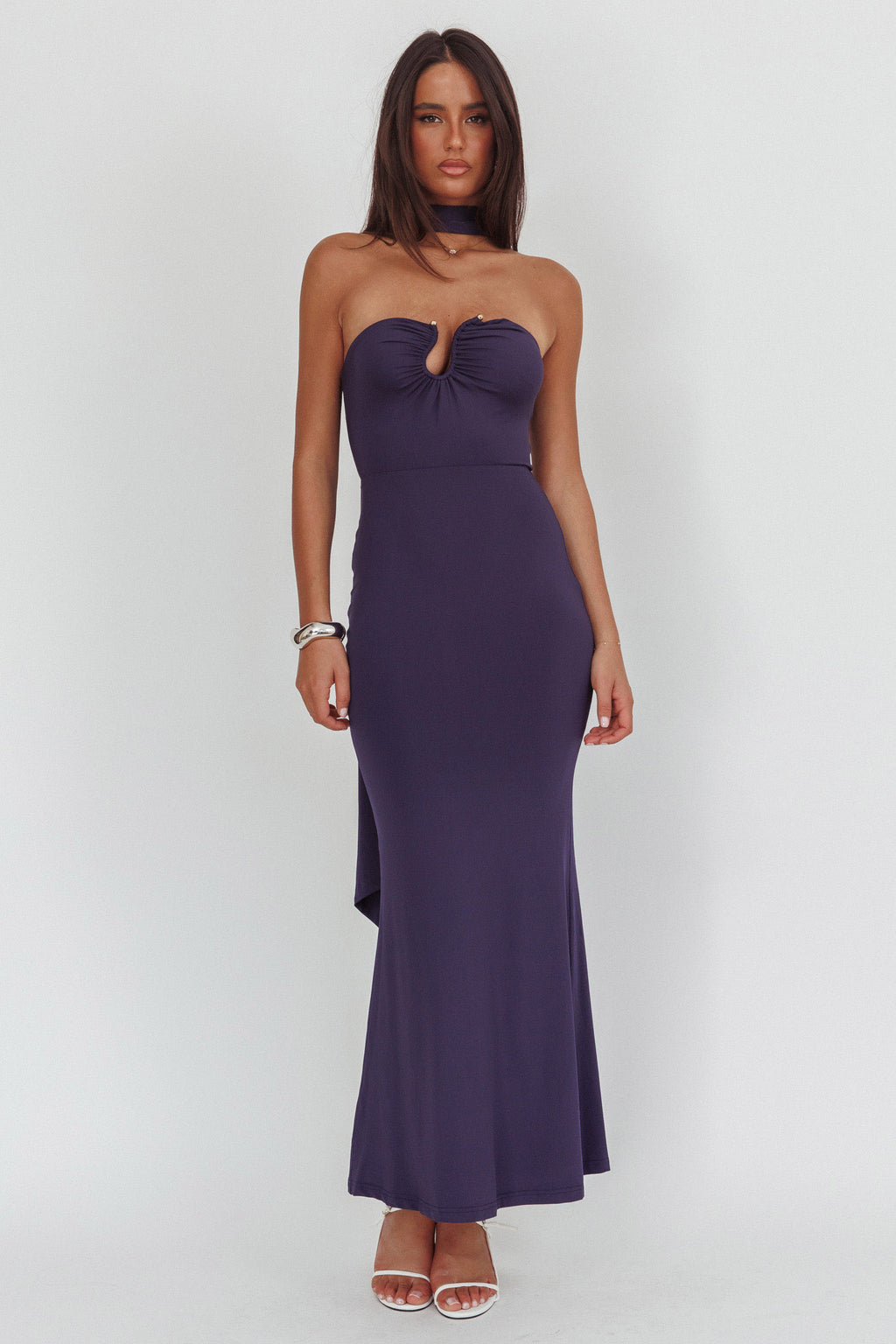 Raeva Strapless Scarf Maxi Dress Navy by Selfie Leslie