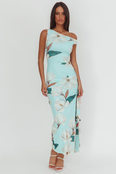 Raphaella Asymmetric Neckline Split Maxi Dress Magnolia Mint - L Raphaella Asymmetric Neckline Split Maxi Dress Magnolia Mint - L