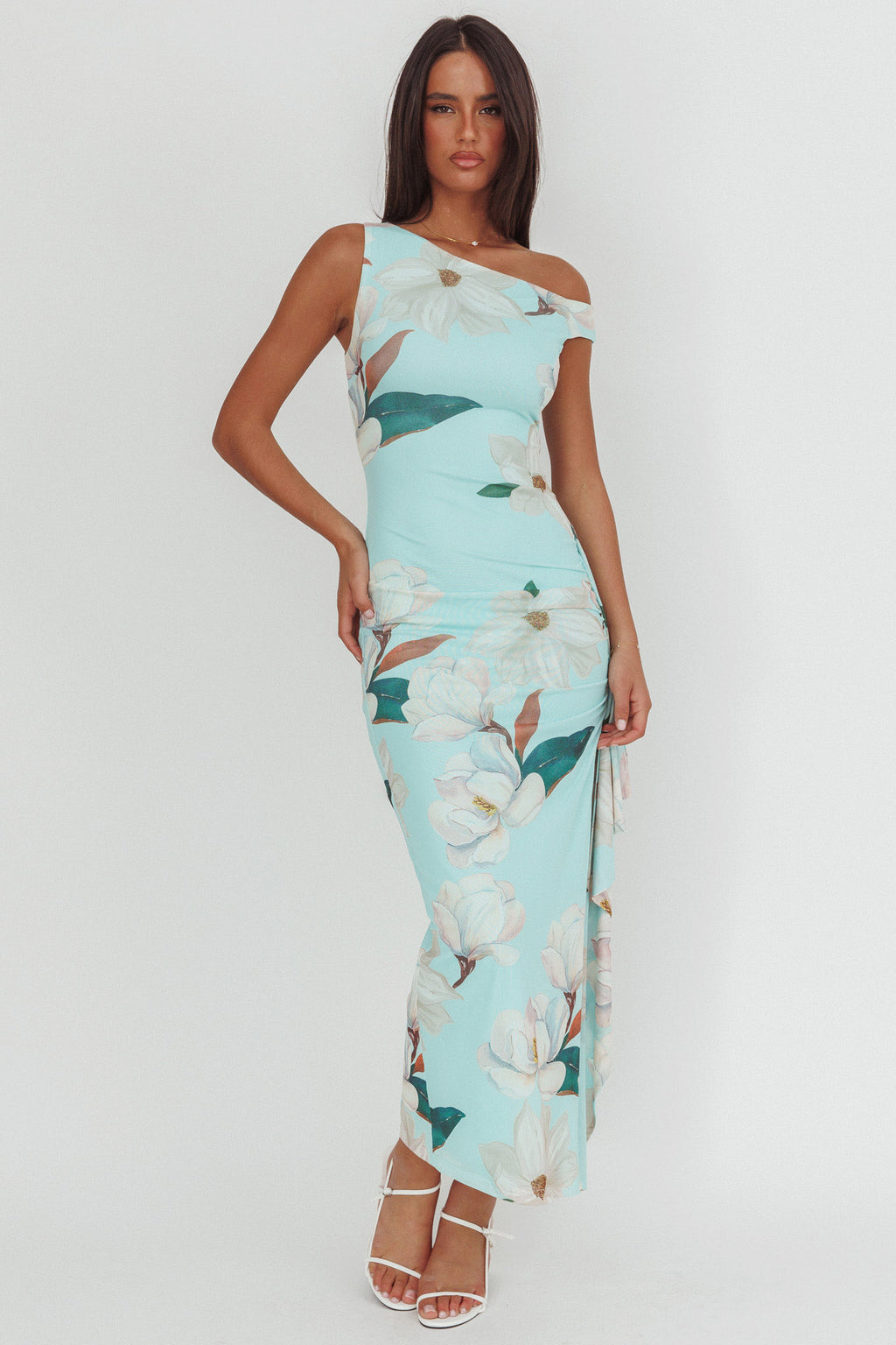 Raphaella Asymmetric Neckline Split Maxi Dress Magnolia Mint by Selfie Leslie