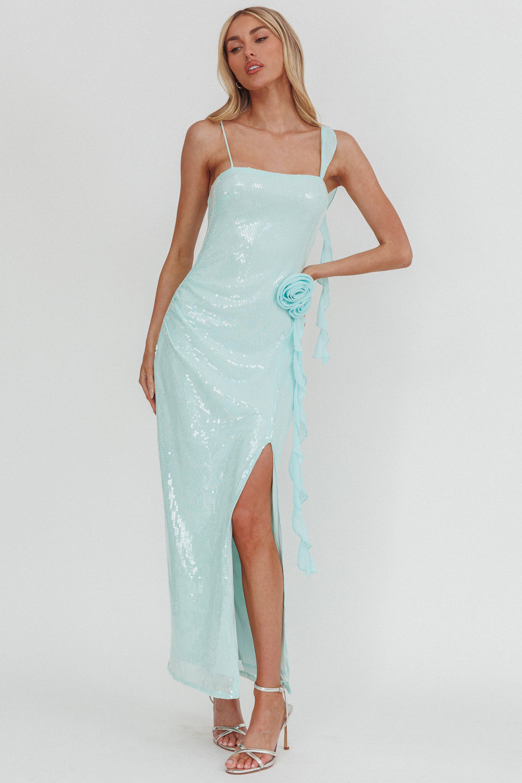 She Glows Cami Strap Sequin Maxi Dress Mint by Selfie Leslie