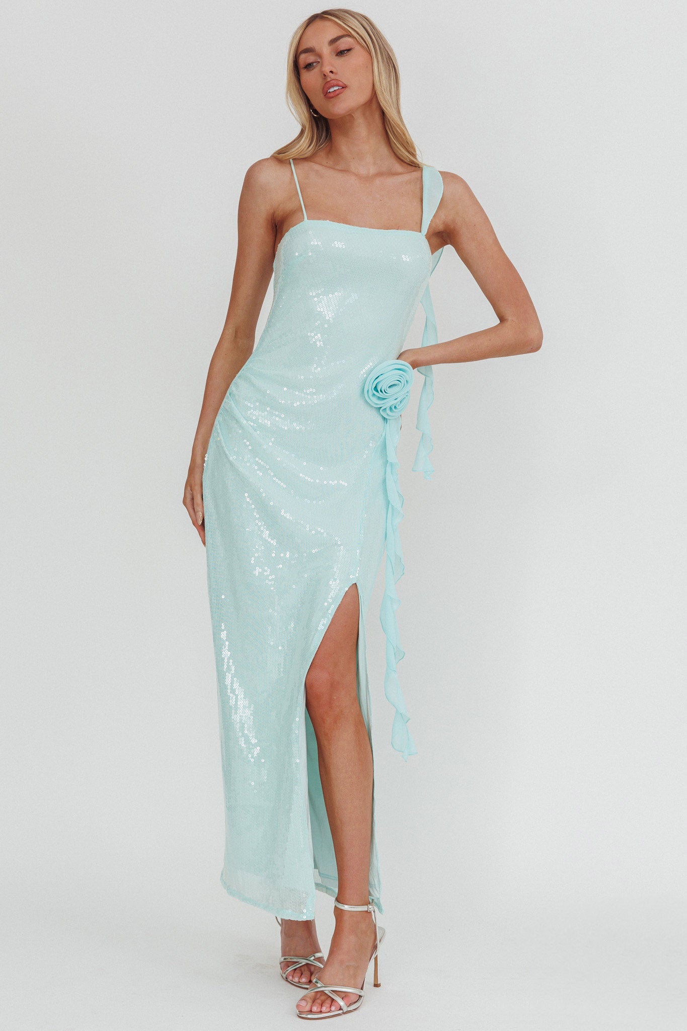 She Glows Cami Strap Sequin Maxi Dress Mint by Selfie Leslie