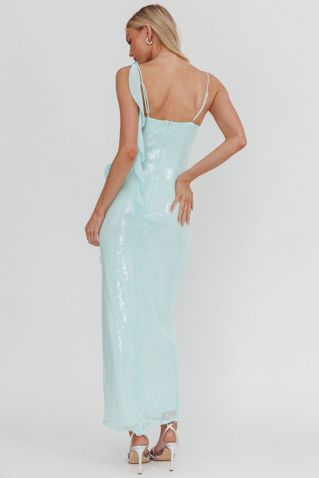 She Glows Cami Strap Sequin Maxi Dress Mint by Selfie Leslie