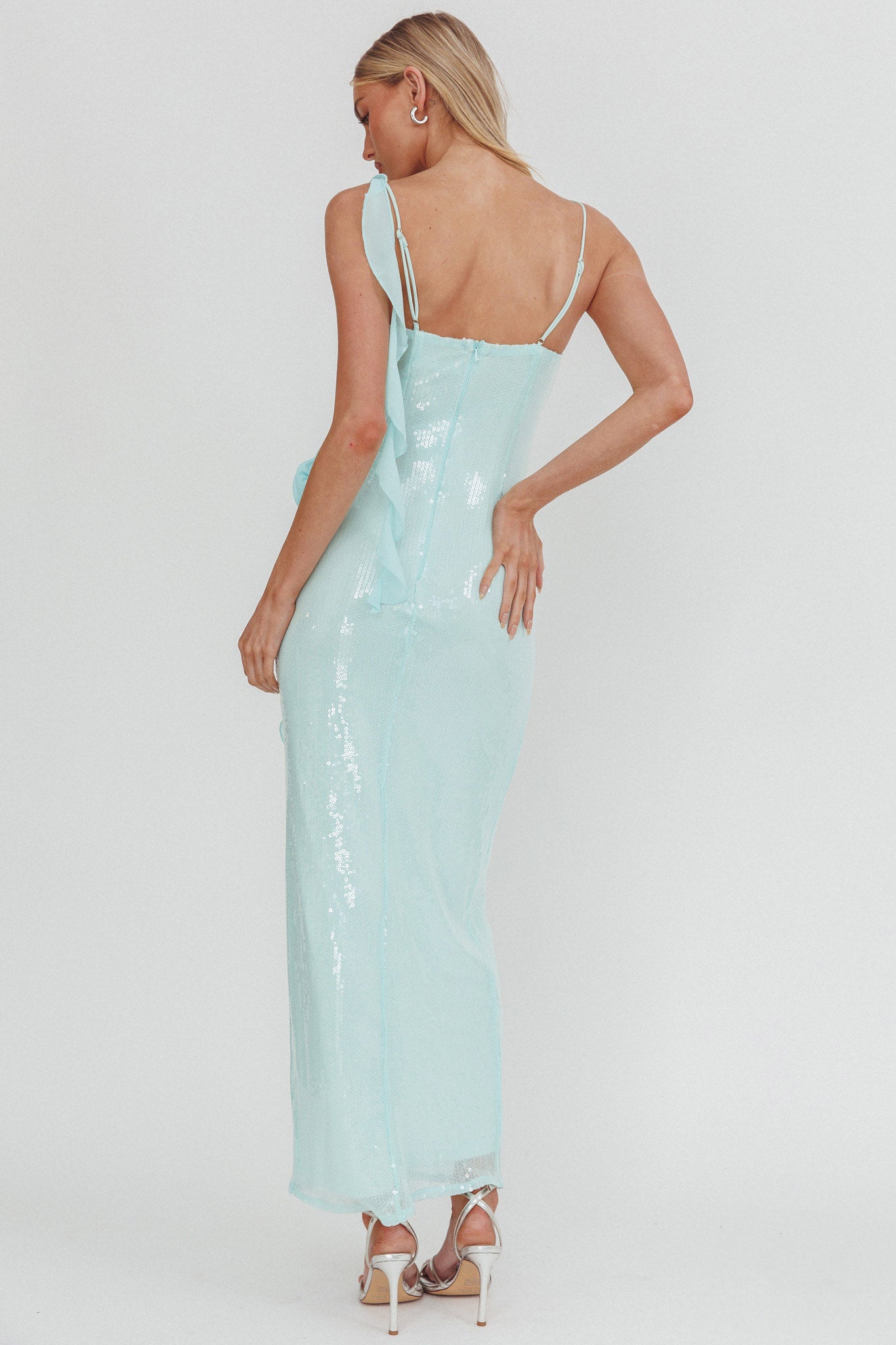 She Glows Cami Strap Sequin Maxi Dress Mint by Selfie Leslie