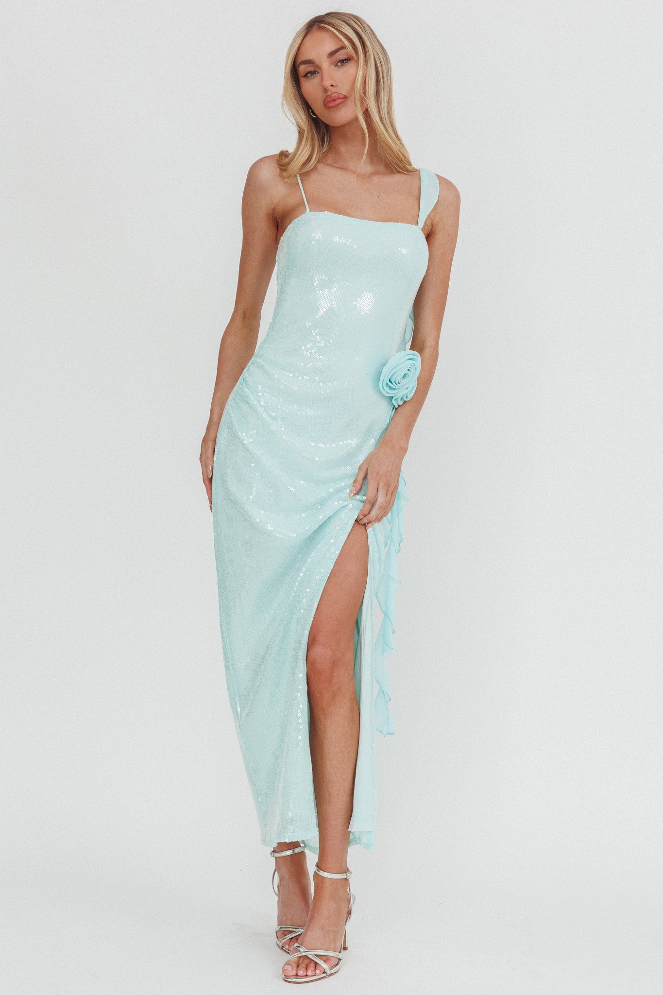 She Glows Cami Strap Sequin Maxi Dress Mint by Selfie Leslie