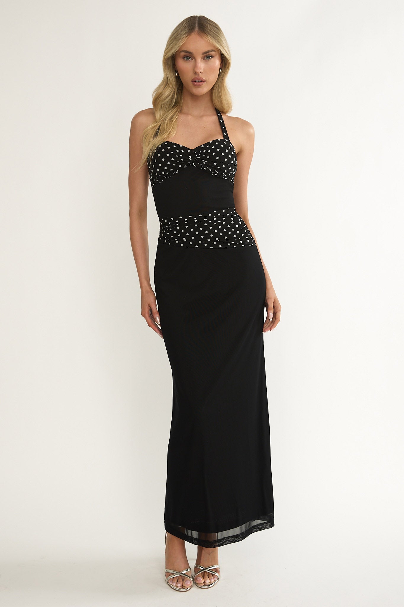 Swan Halterneck Ruched Waist Maxi Dress Black by Selfie Leslie
