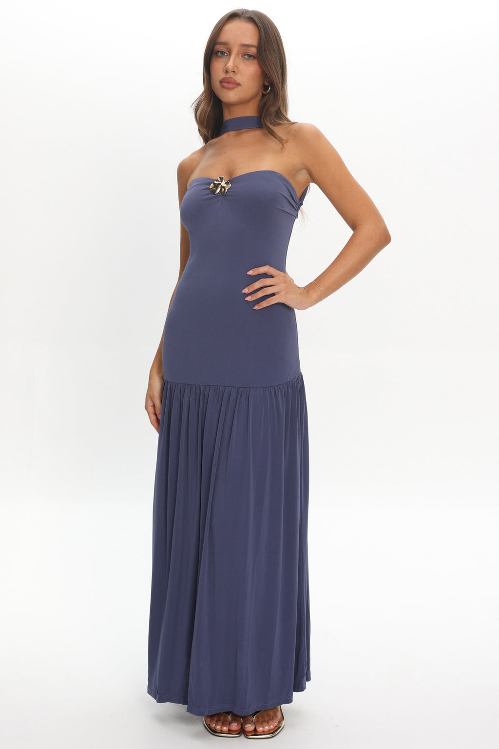 Ashana Drop Waist Halter Maxi Dress Taupe - XL Ashana Drop Waist Halter Maxi Dress Taupe - XL