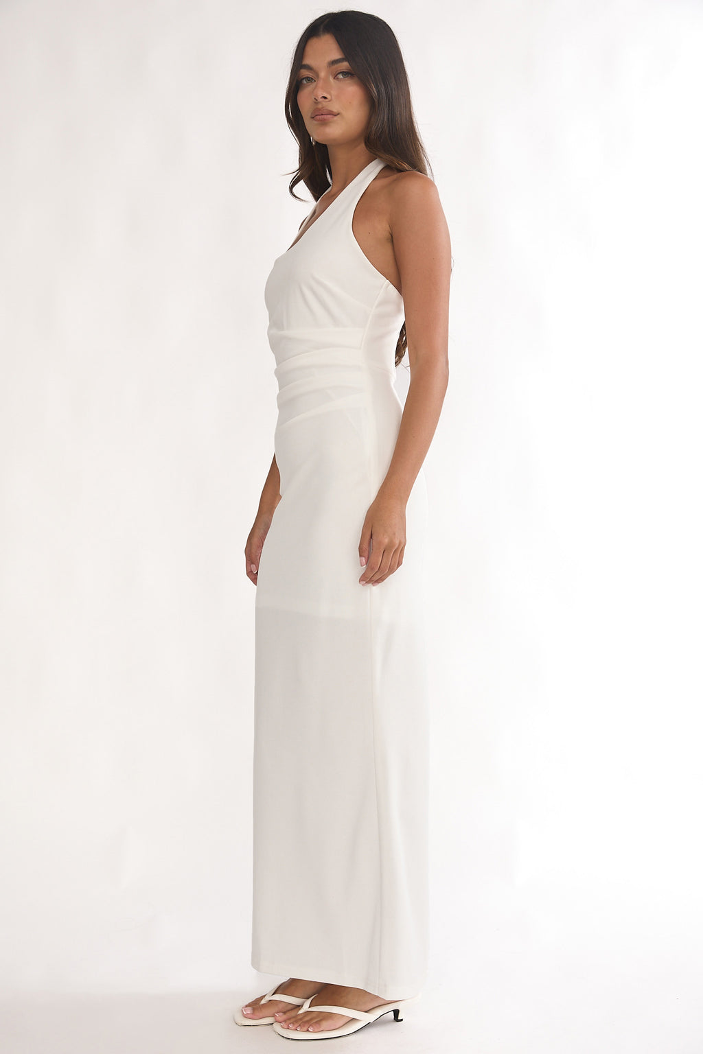 Evenings Asymmetric Halter Maxi Dress White by Selfie Leslie