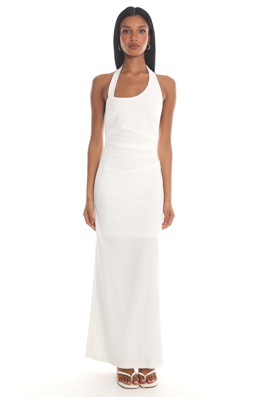 Evenings Asymmetric Halter Maxi Dress White by Selfie Leslie