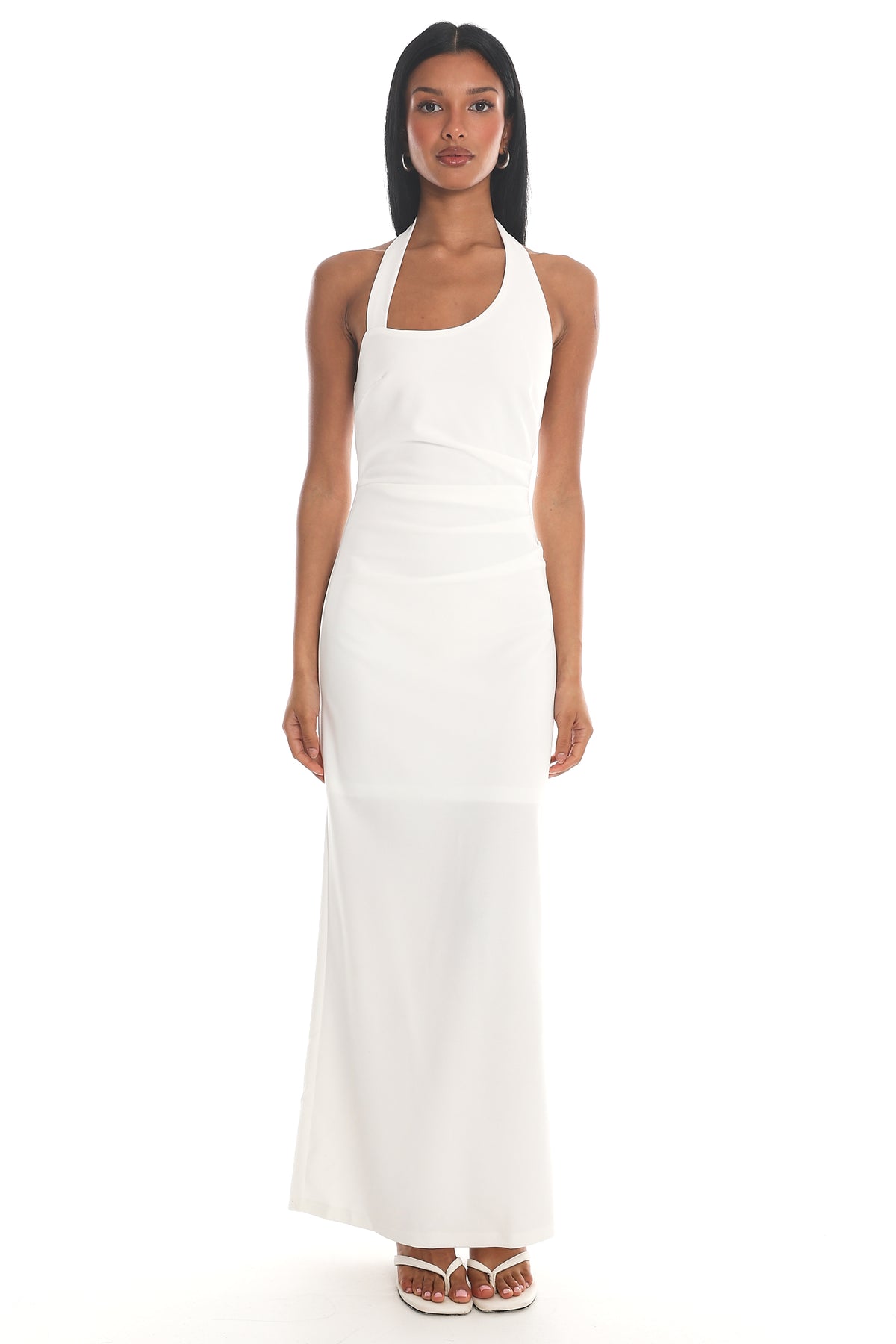 Evenings Asymmetric Halter Maxi Dress White by Selfie Leslie