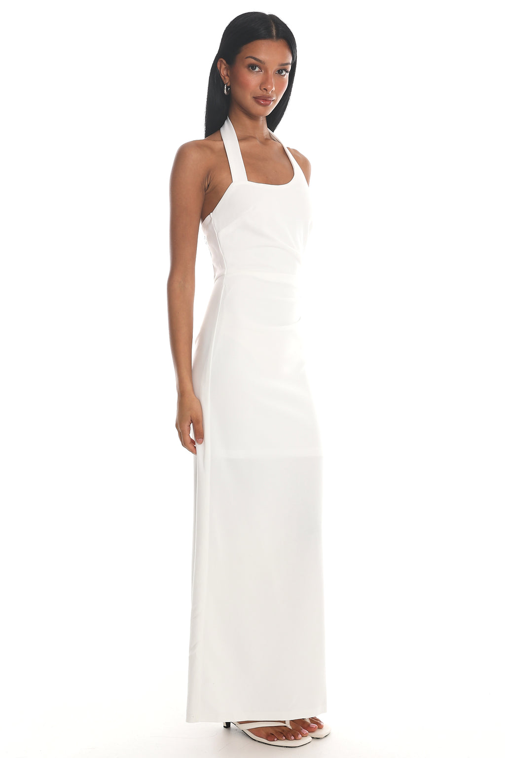 Evenings Asymmetric Halter Maxi Dress White by Selfie Leslie