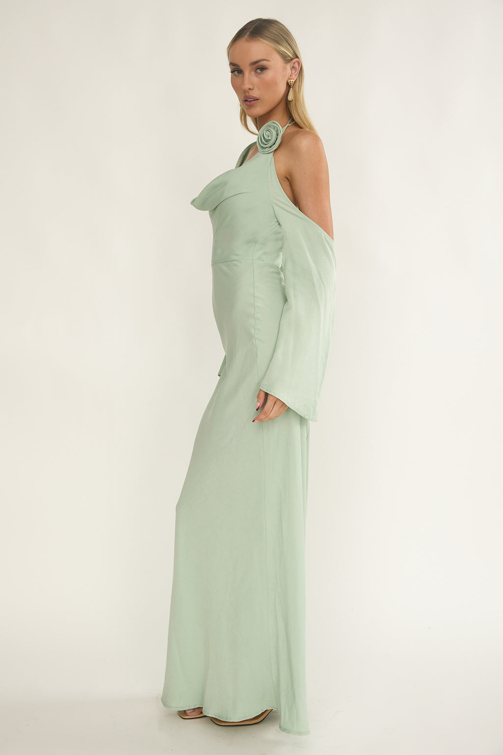 Solenne Cowl Neck Cold Shoulder Maxi Dress Sage by Selfie Leslie