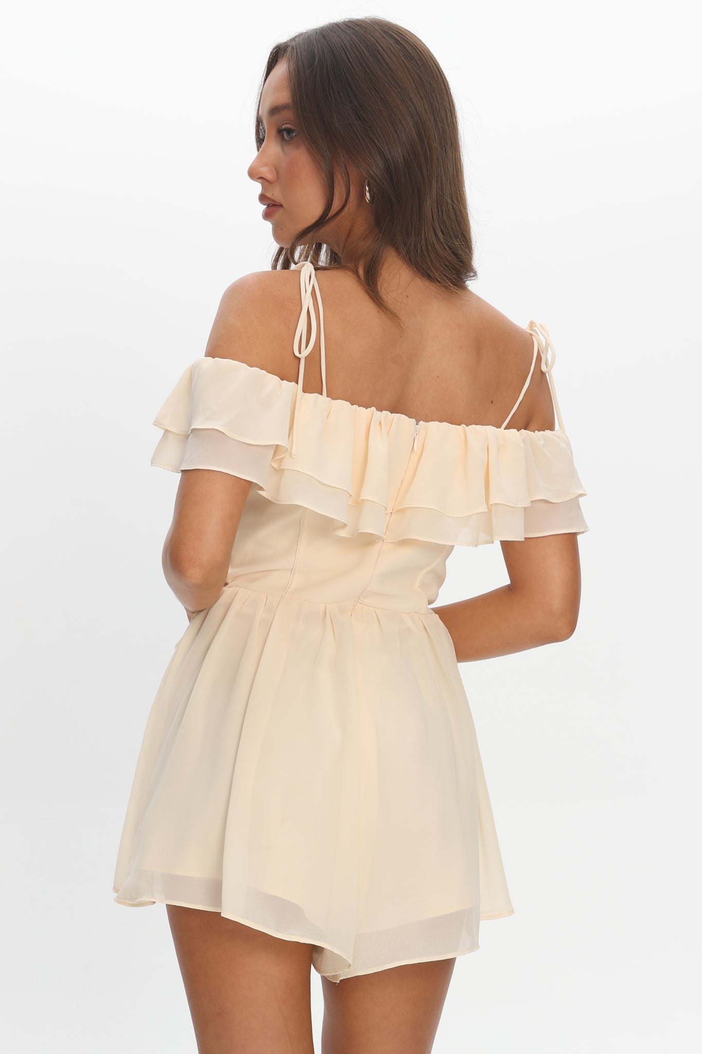 Scarlet Off-Shoulder Ruffle Romper Dress Butter