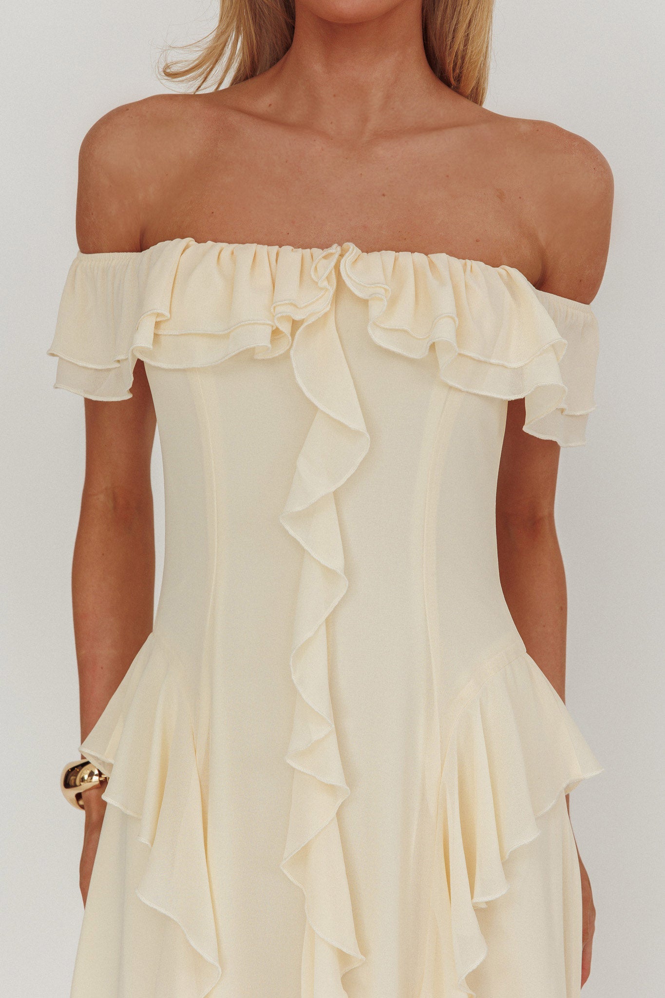 Scarlet Off-Shoulder Ruffle Trim Maxi Dress Butter Scarlet Off-Shoulder Ruffle Trim Maxi Dress Butter