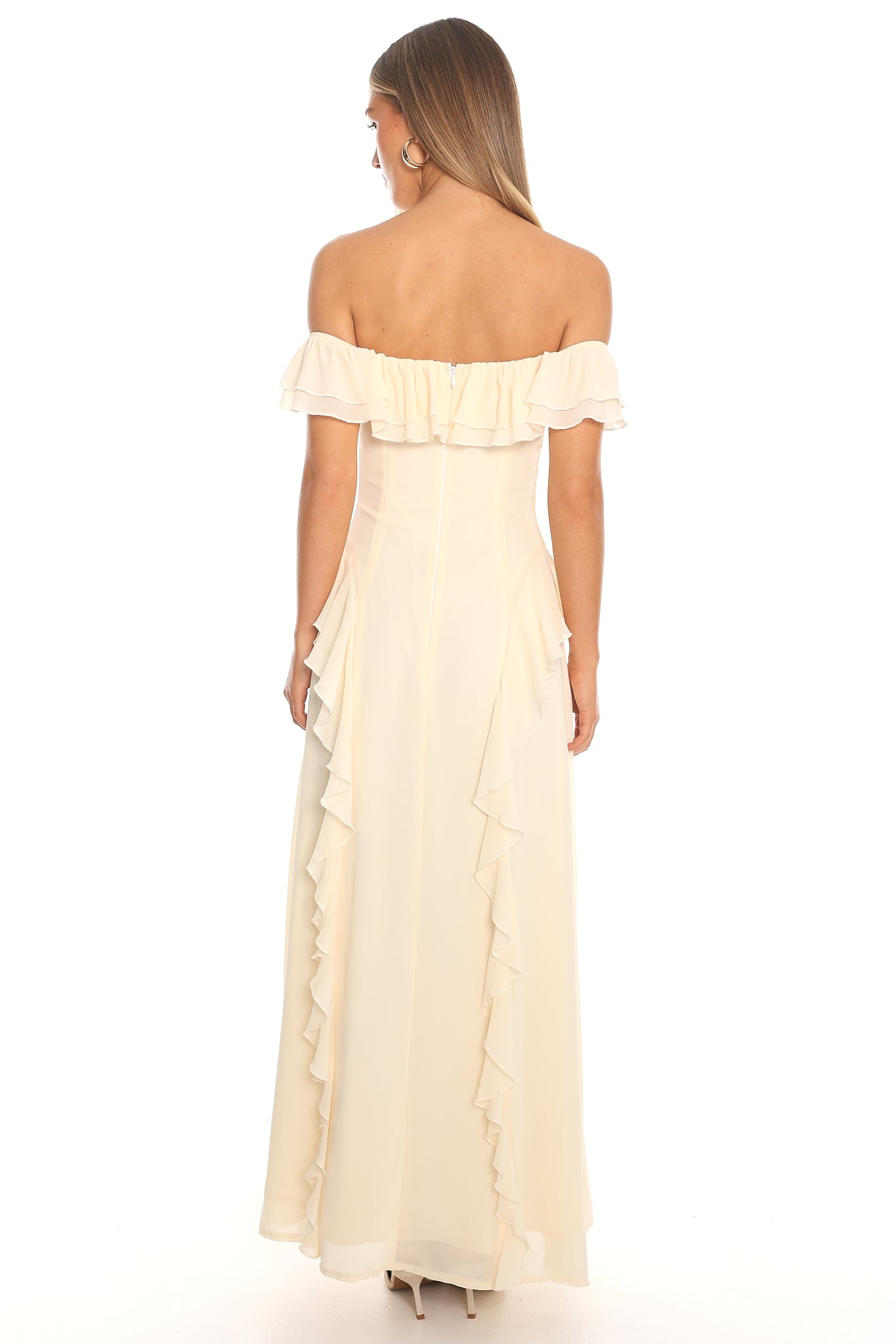 Scarlet Off-Shoulder Ruffle Trim Maxi Dress Butter