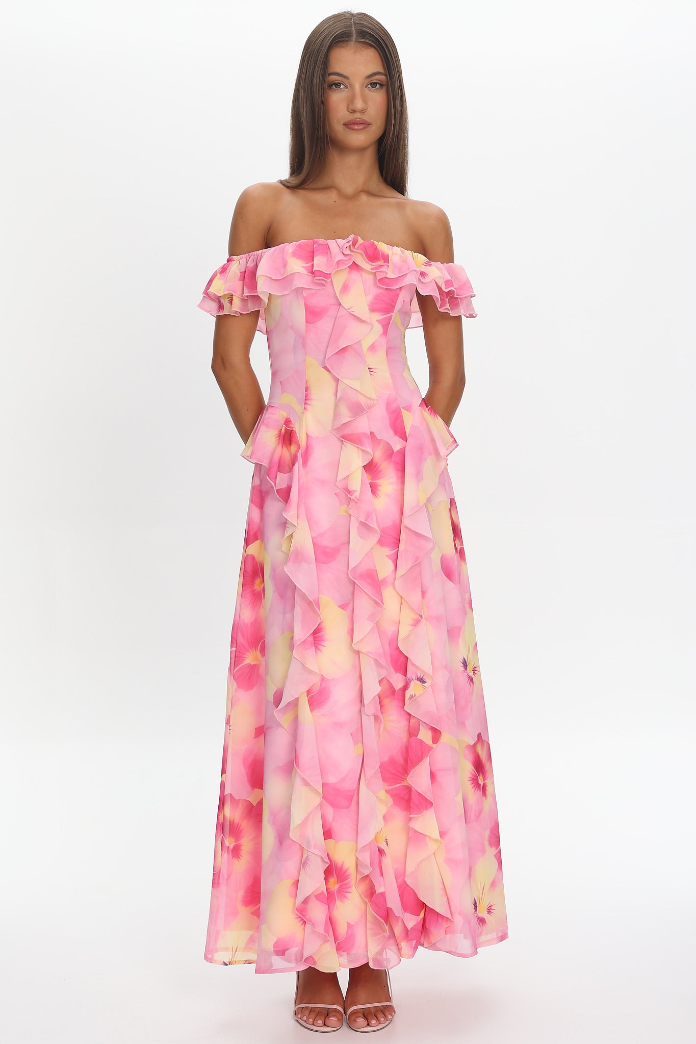 off the shoulder ruffle maxi dress Periwinkle Tulle Appliques Off-the-Shoulder Ruffle Long Prom Dress Blue / 18 / Tulle