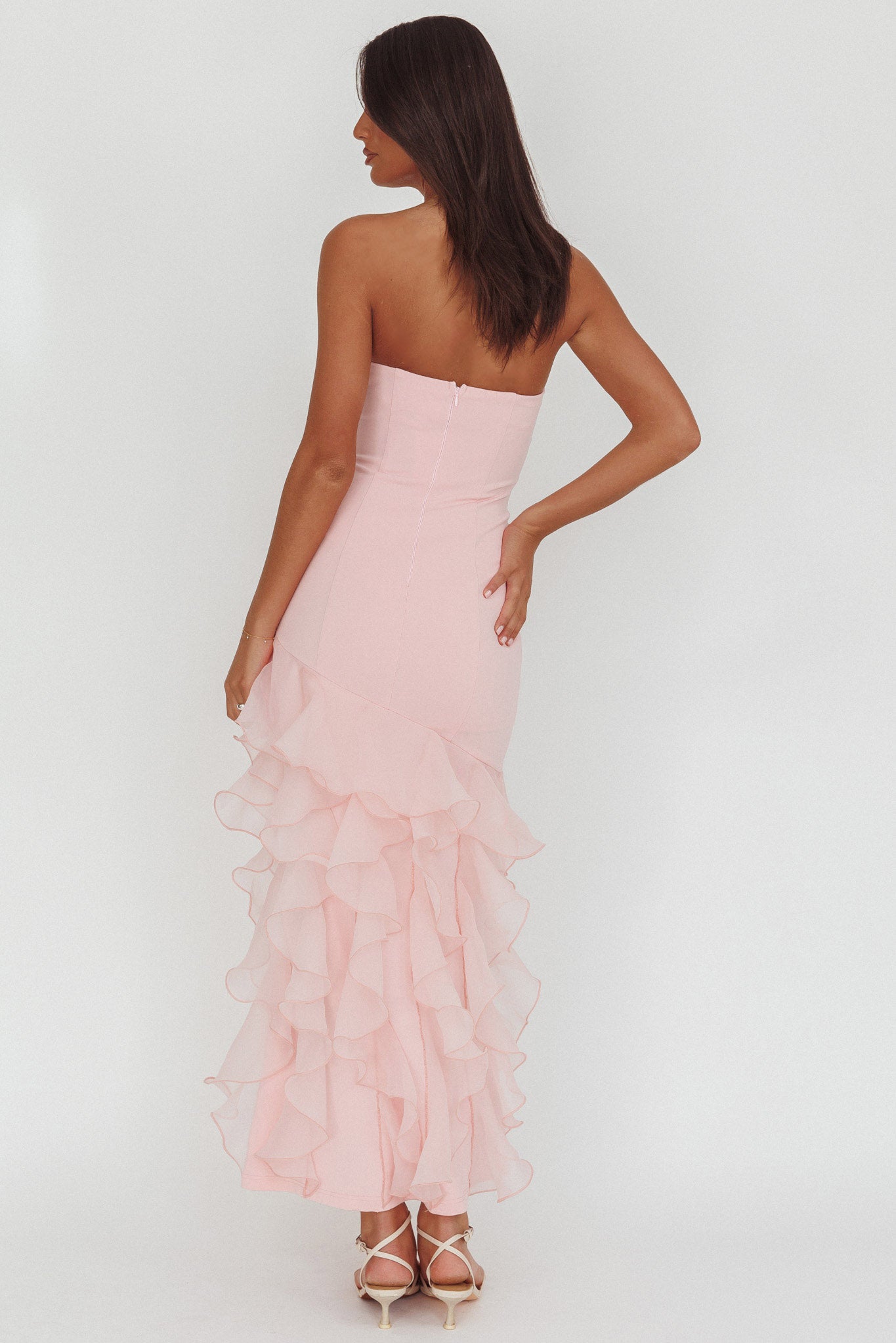 Kioto Strapless Organza Trim Maxi Dress Blush - XL Kioto Strapless Organza Trim Maxi Dress Blush - XL
