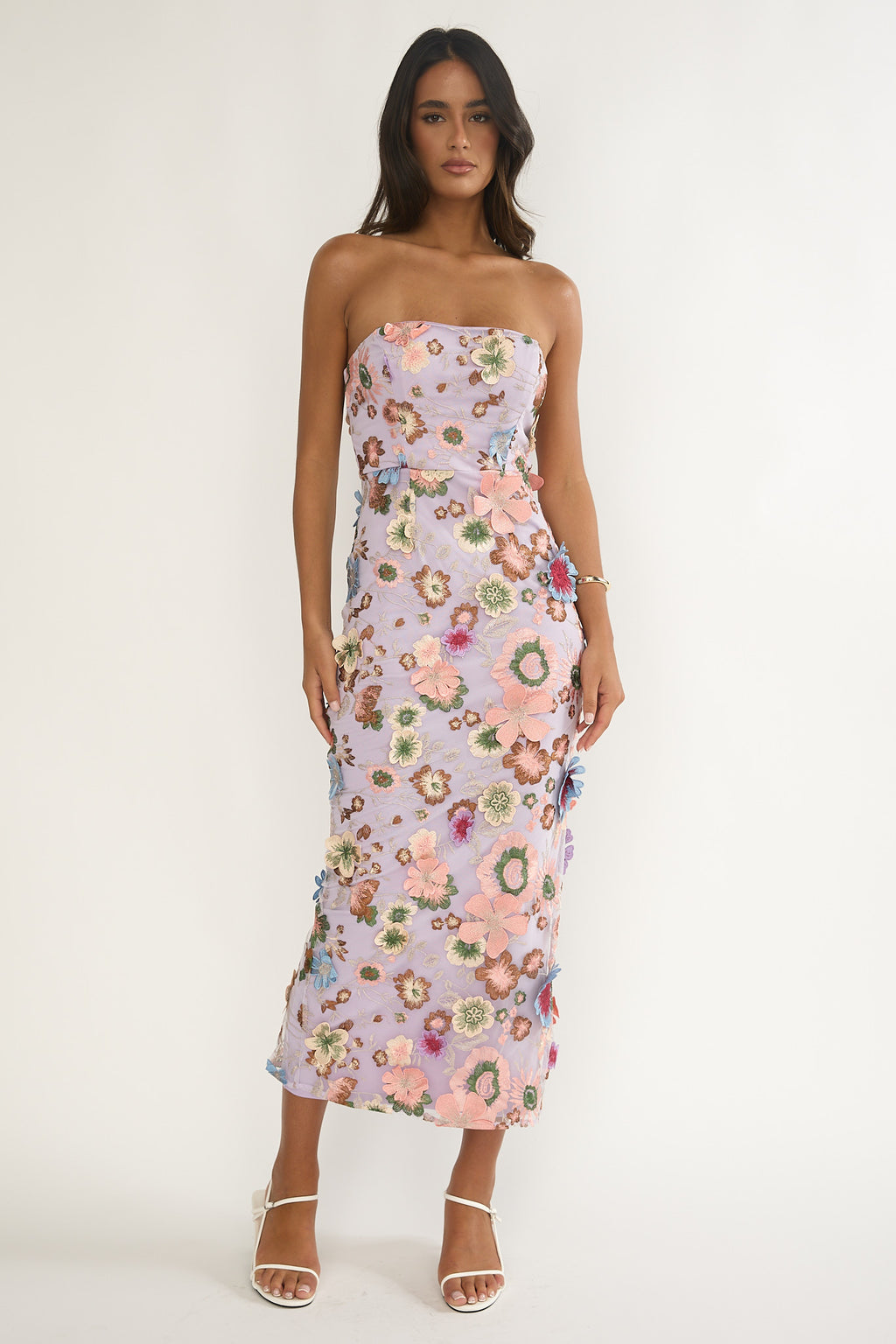 Posetta Strapless Floral Embellished Maxi Dress Purple by Selfie Leslie