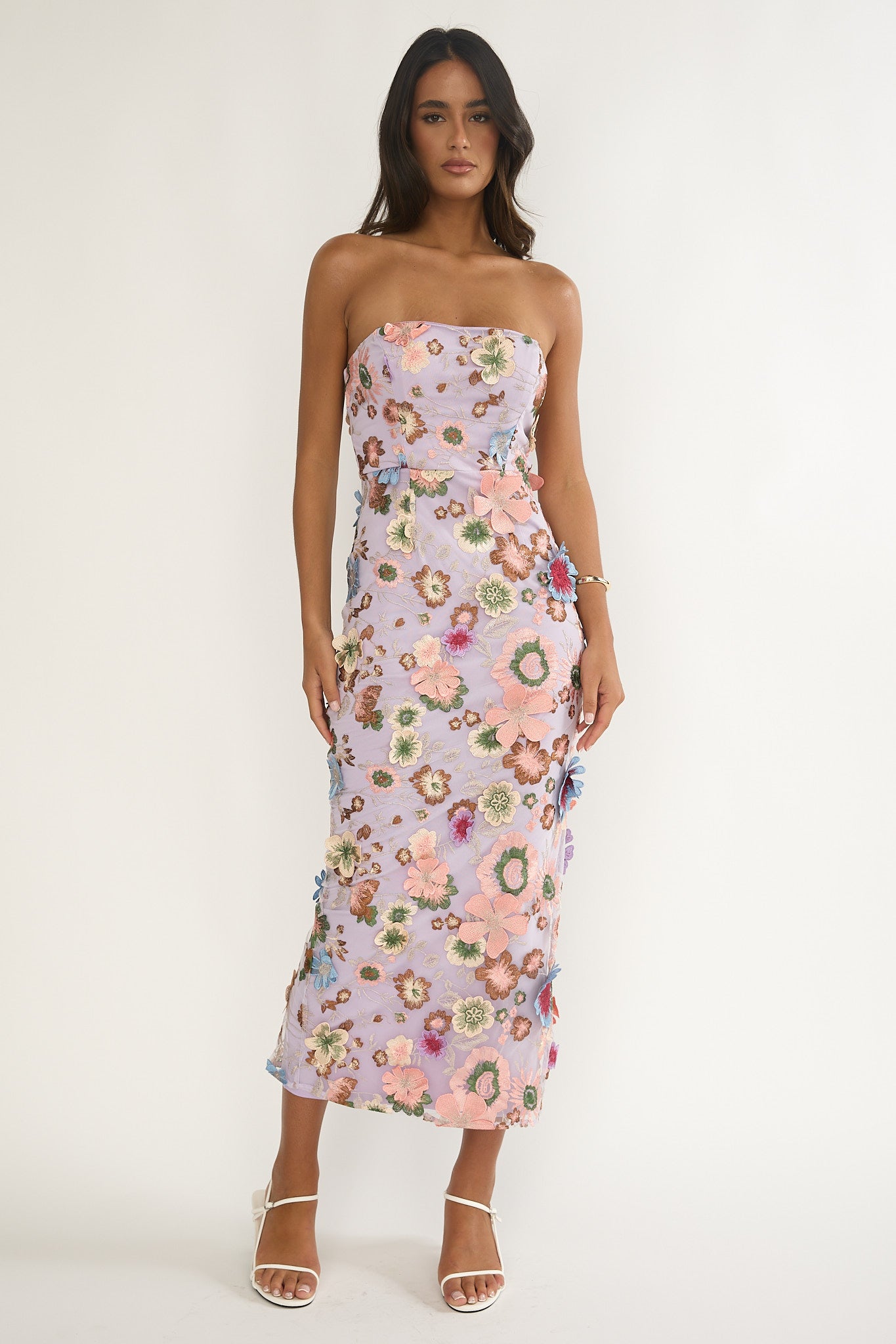 Posetta Strapless Floral Embellished Maxi Dress Purple by Selfie Leslie
