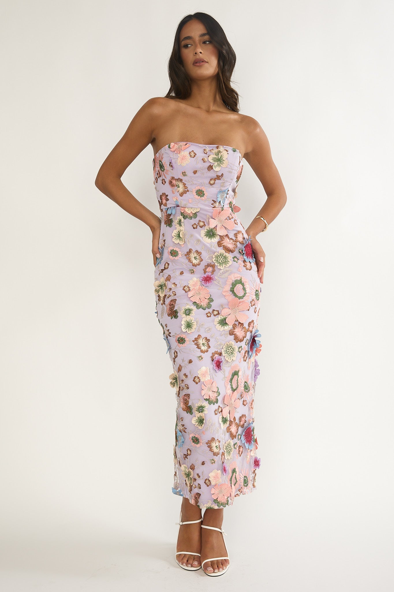 Posetta Strapless Floral Embellished Maxi Dress Purple - L Posetta Strapless Floral Embellished Maxi Dress Purple - L