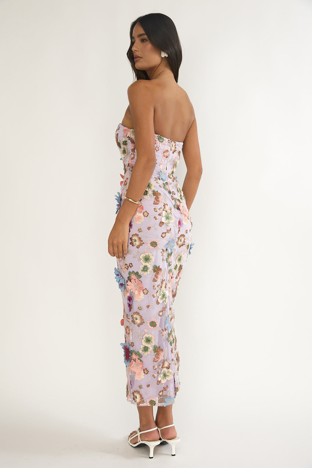 Posetta Strapless Floral Embellished Maxi Dress Purple by Selfie Leslie