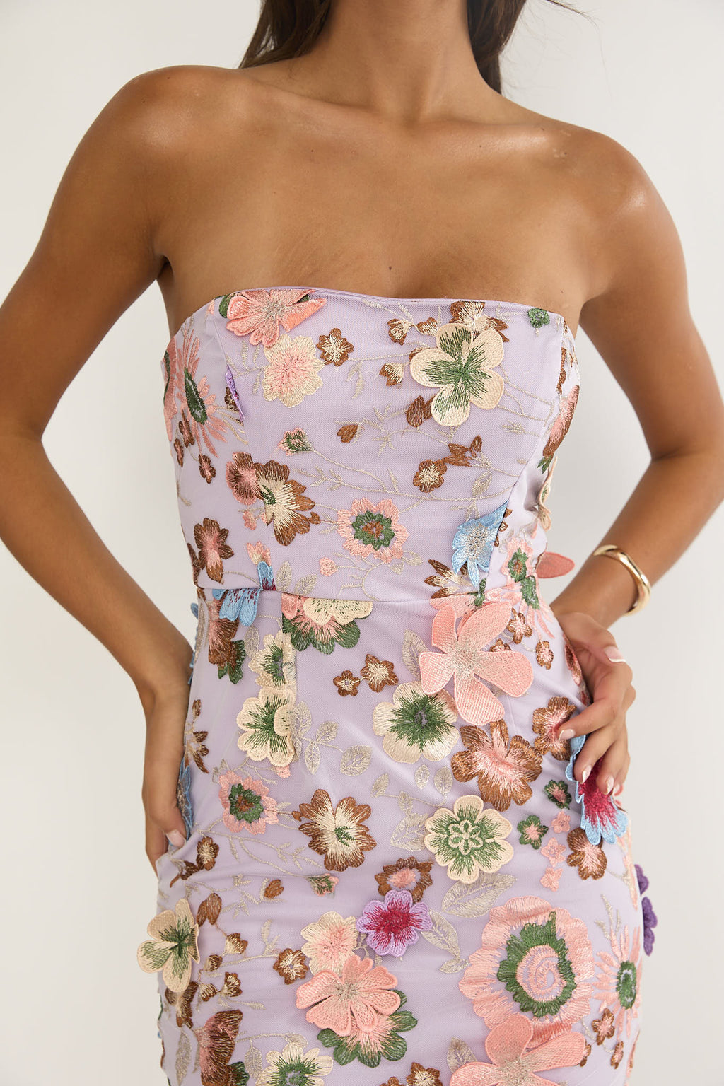 Posetta Strapless Floral Embellished Maxi Dress Purple by Selfie Leslie