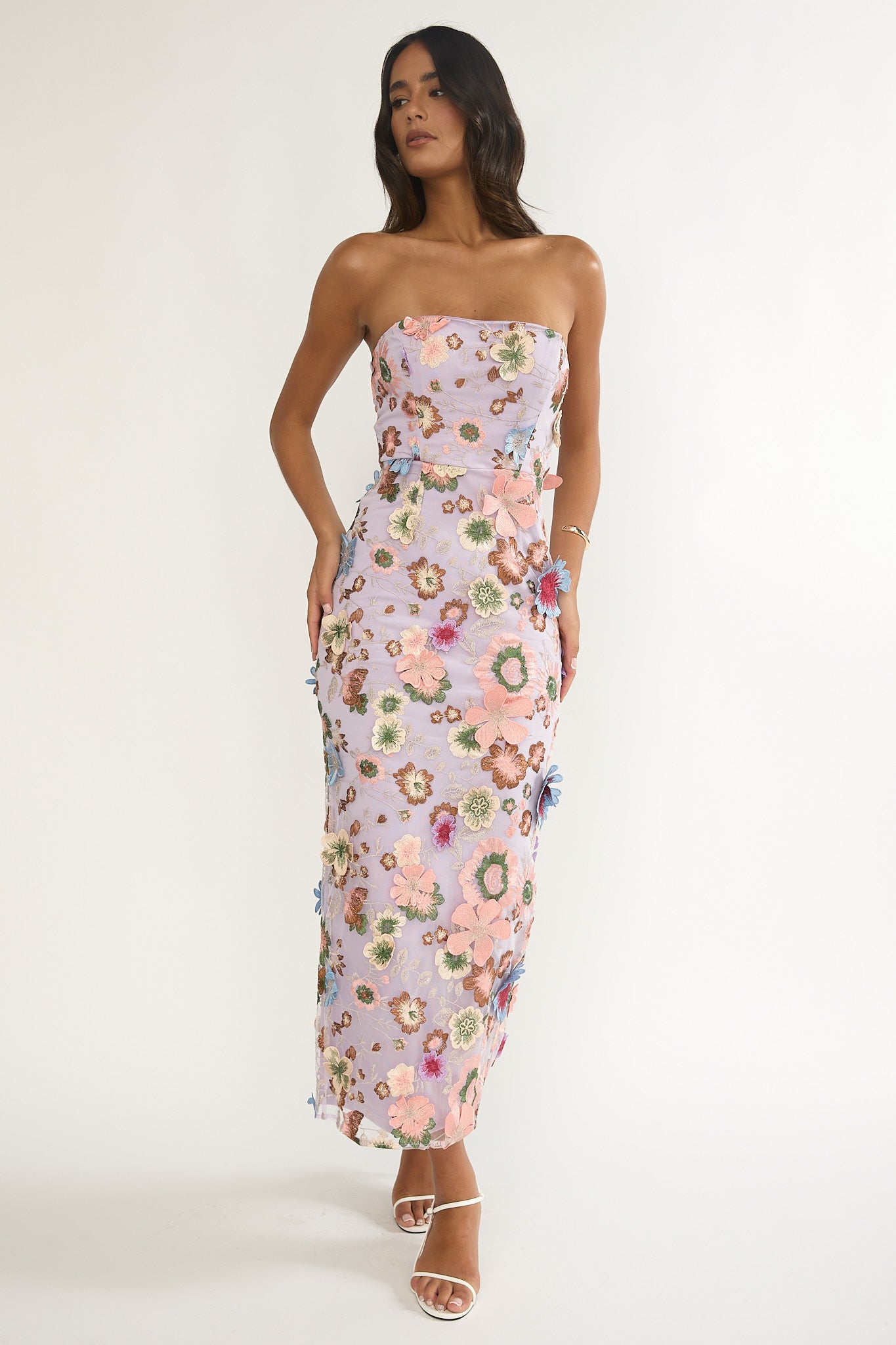 Posetta Strapless Floral Embellished Maxi Dress Purple by Selfie Leslie