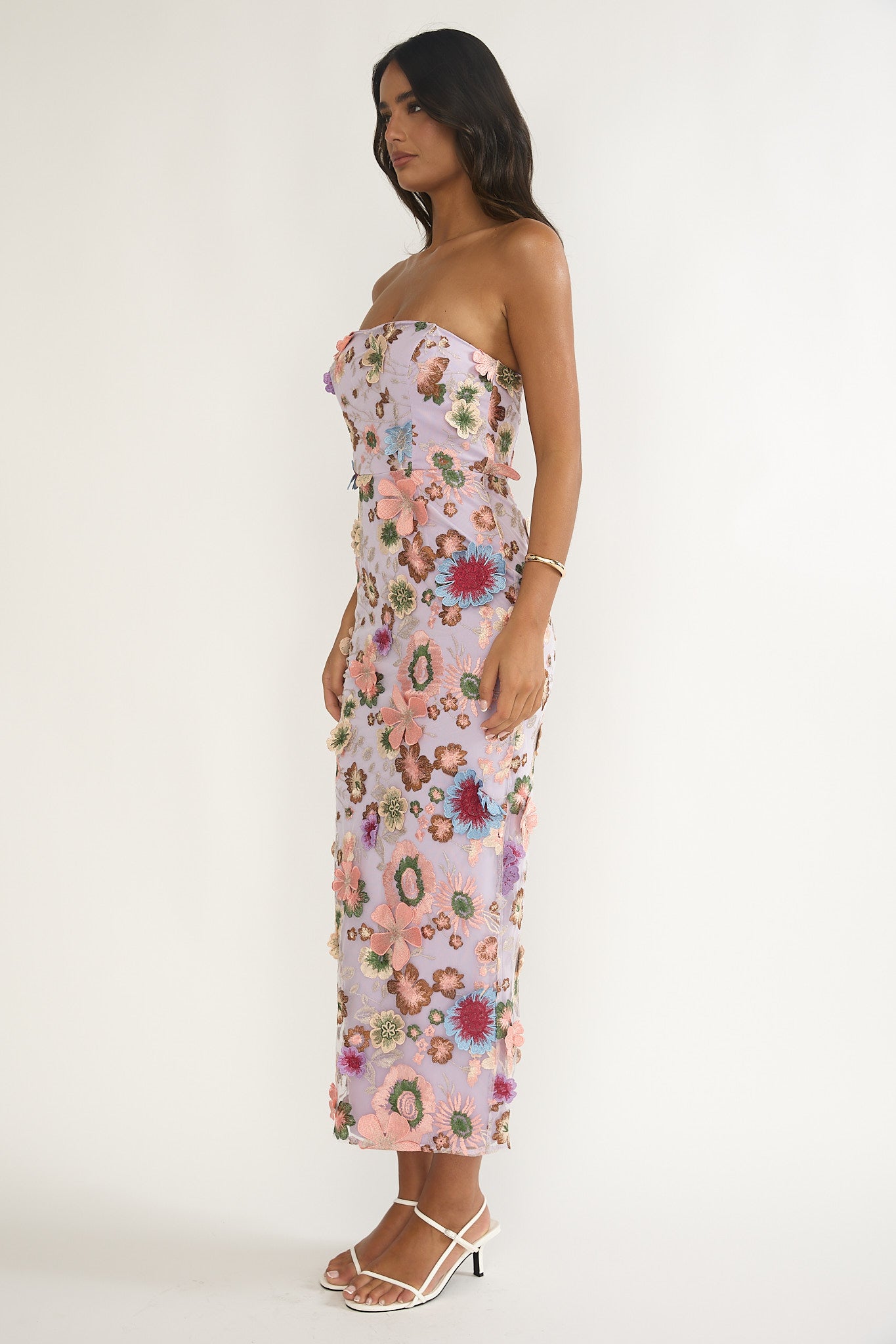 Posetta Strapless Floral Embellished Maxi Dress Purple by Selfie Leslie