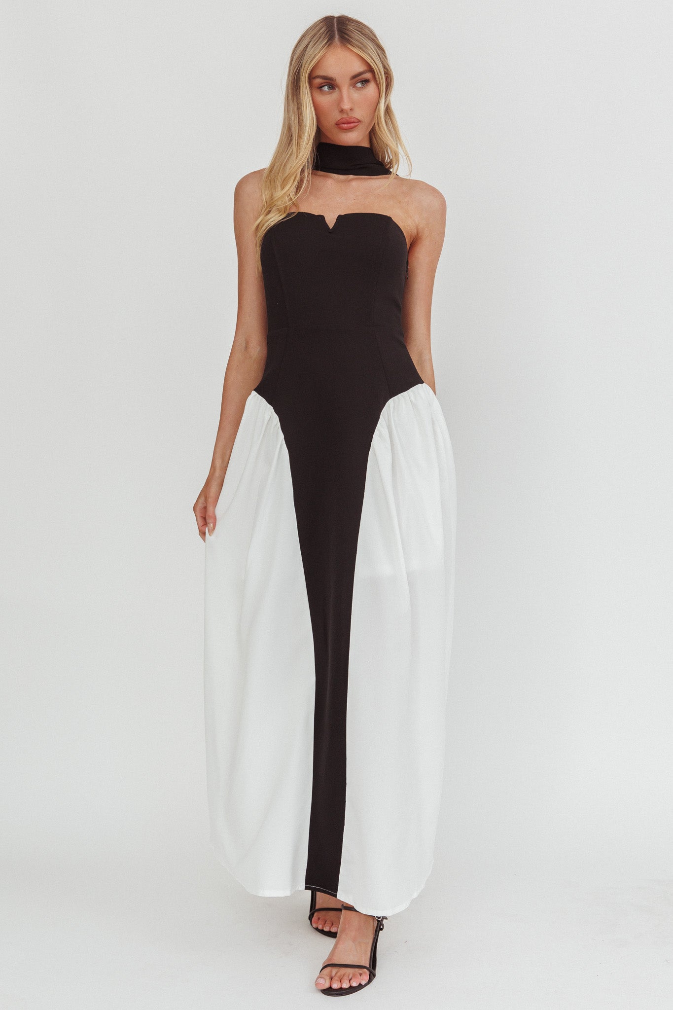 Lennix Strapless Scarf Maxi Dress Black/White
