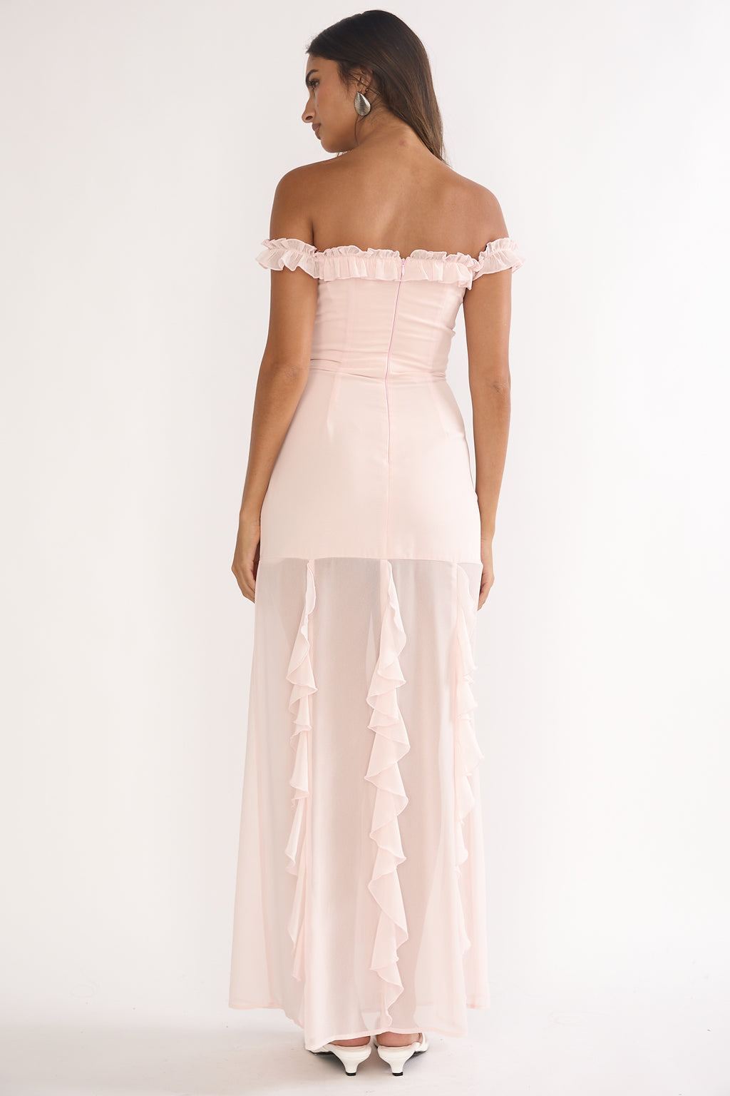 Fall In Love Off Shoulder Frill Maxi Dress Power Pink by Selfie Leslie