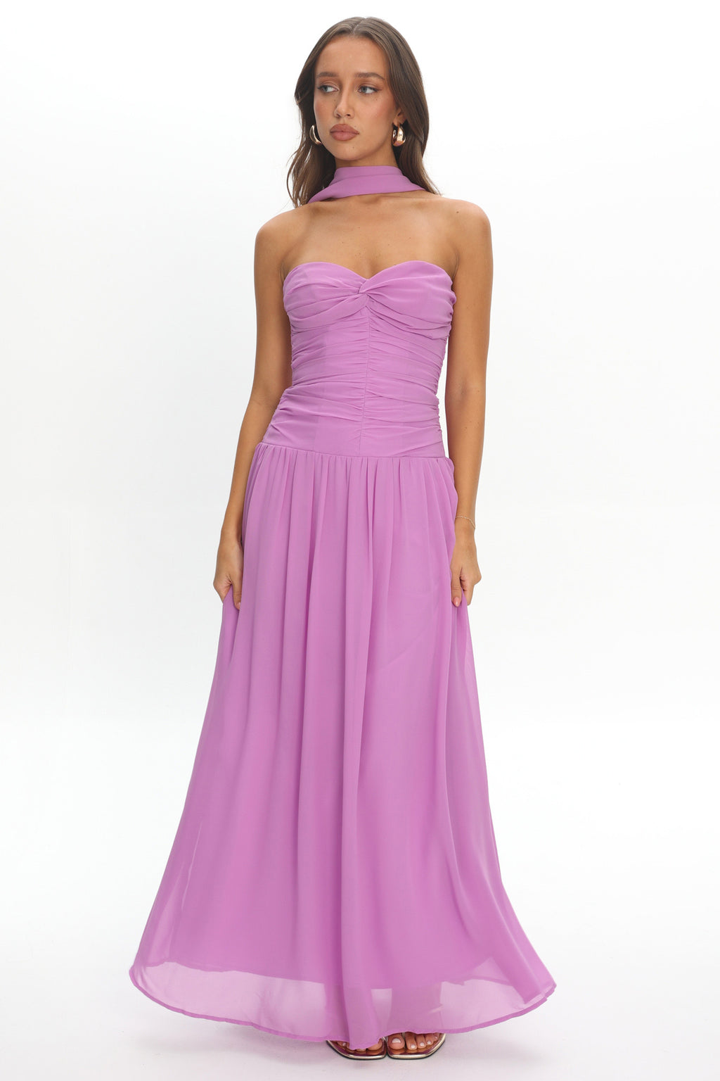 Novarra Twist Bust Strapless Maxi Dress Lilac - L Novarra Twist Bust Strapless Maxi Dress Lilac - L