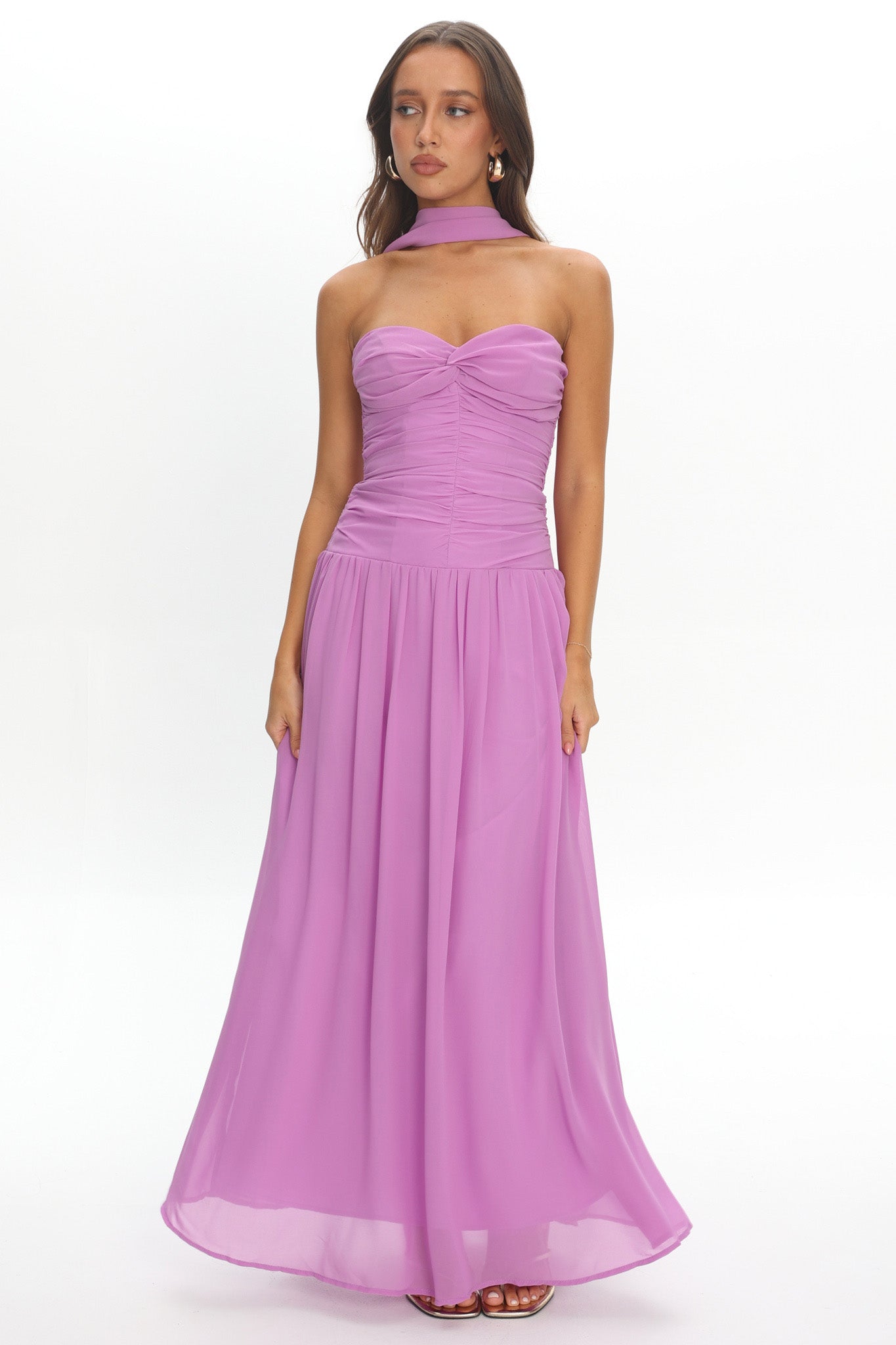 Novarra Twist Bust Strapless Maxi Dress Lilac