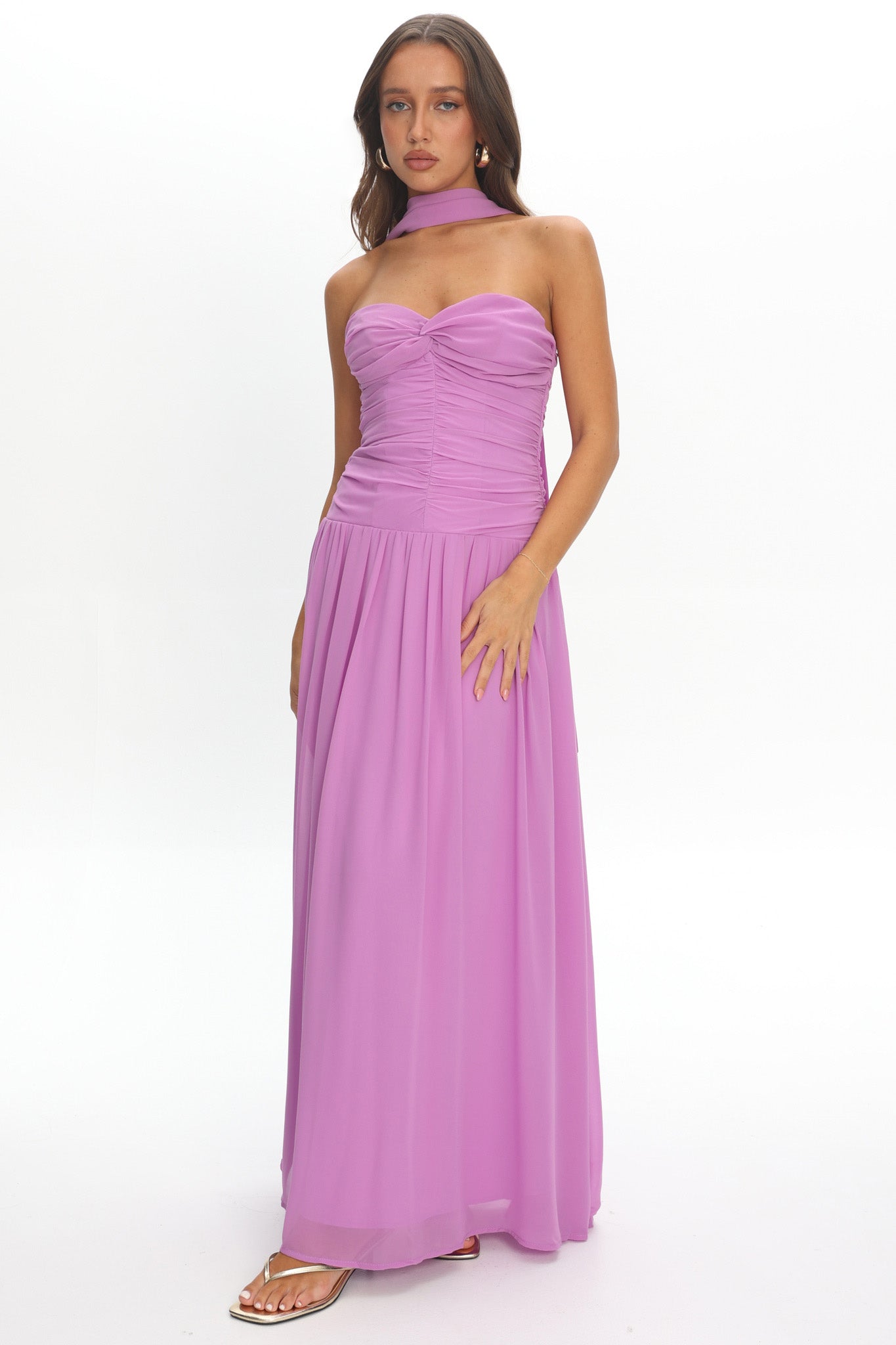 Novarra Twist Bust Strapless Maxi Dress Lilac
