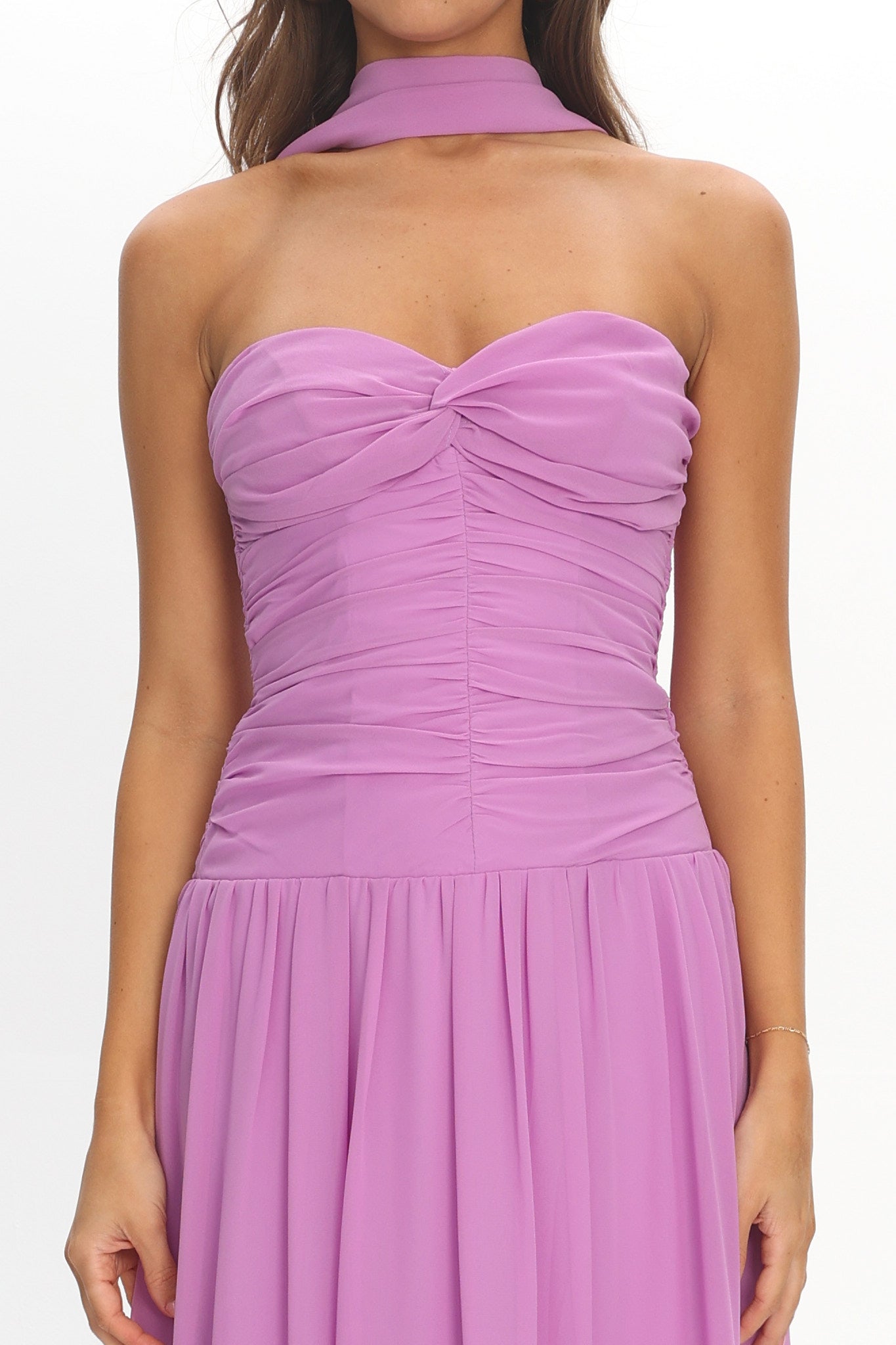Novarra Twist Bust Strapless Maxi Dress Lilac