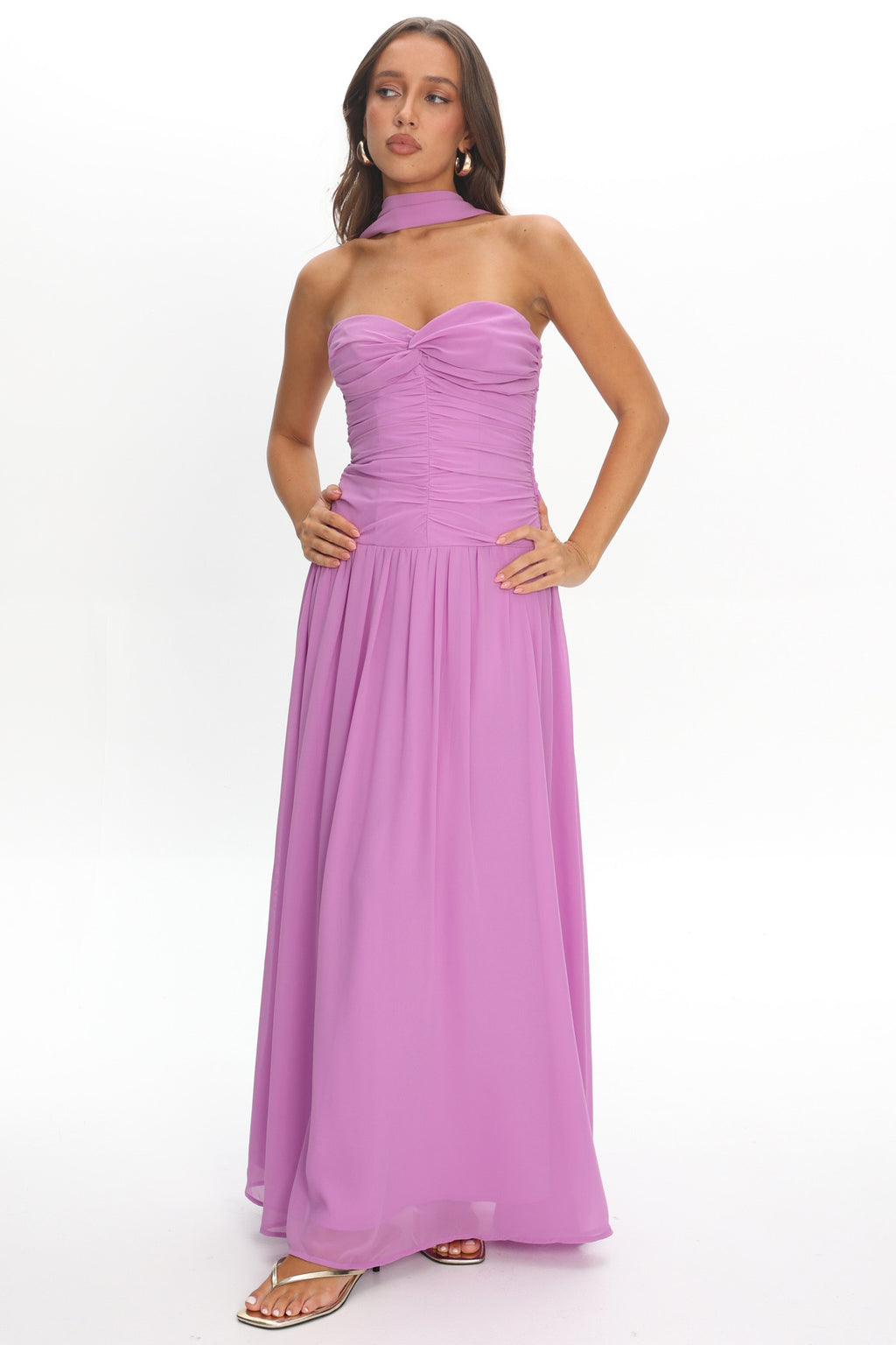 Novarra Twist Bust Strapless Maxi Dress Lilac