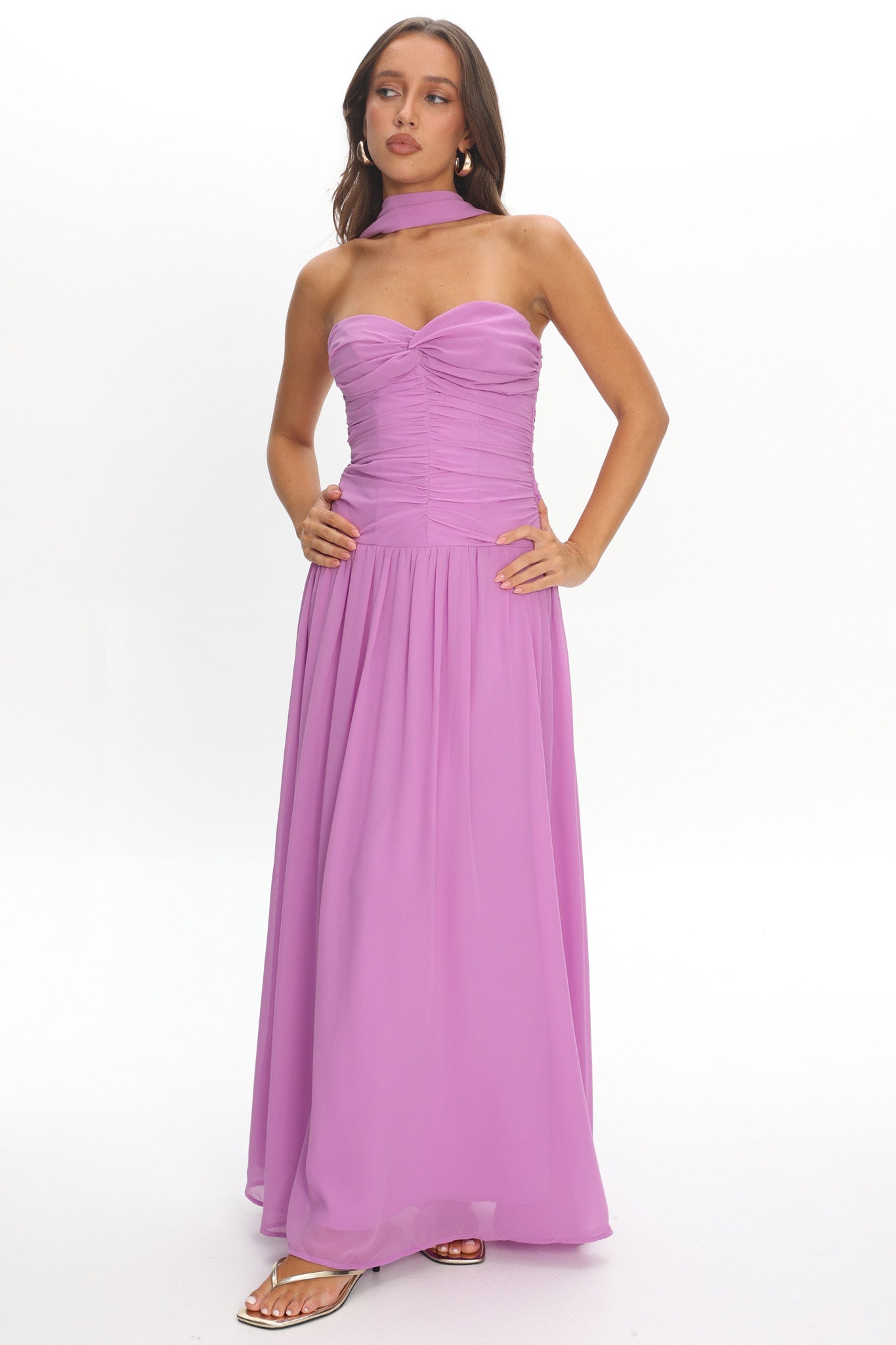 Novarra Twist Bust Strapless Maxi Dress Lilac