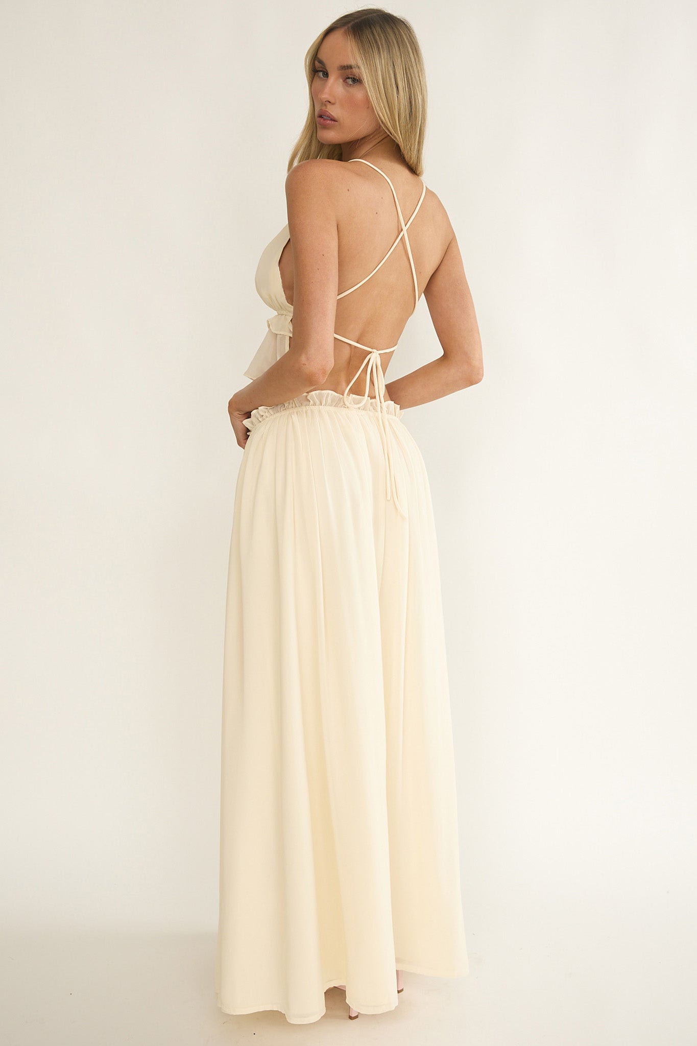 Marivelle Frill Trim Maxi Skirt Oyster by Selfie Leslie