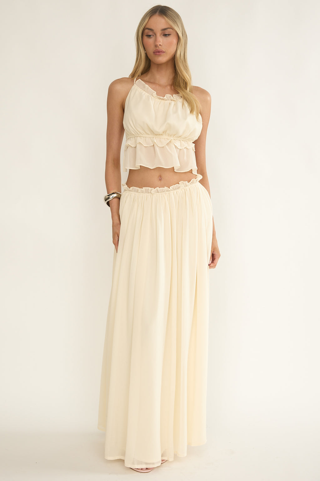 Marivelle Frill Trim Maxi Skirt Oyster by Selfie Leslie