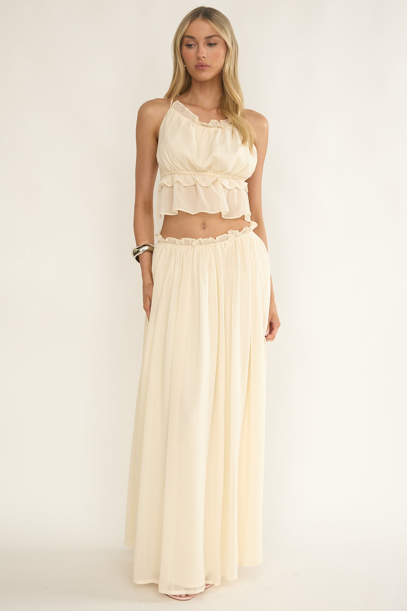 Marivelle Frill Trim Maxi Skirt Oyster by Selfie Leslie