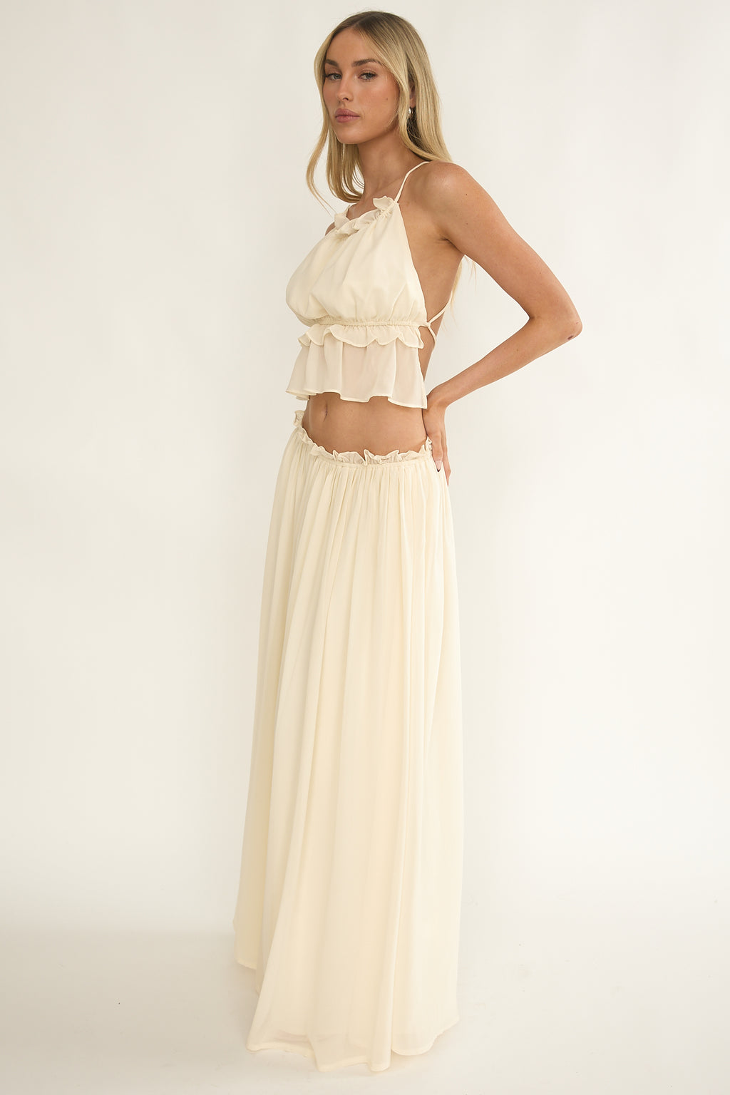 Marivelle Frill Trim Maxi Skirt Oyster by Selfie Leslie