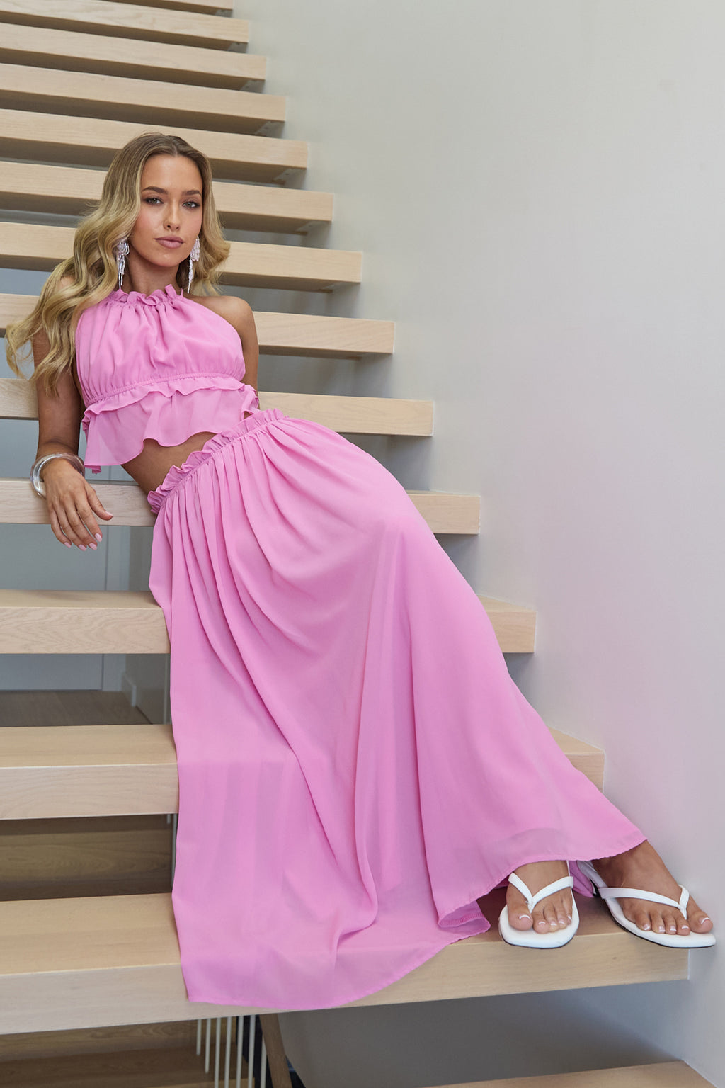 Marivelle Frill Trim Maxi Skirt Pink by Selfie Leslie