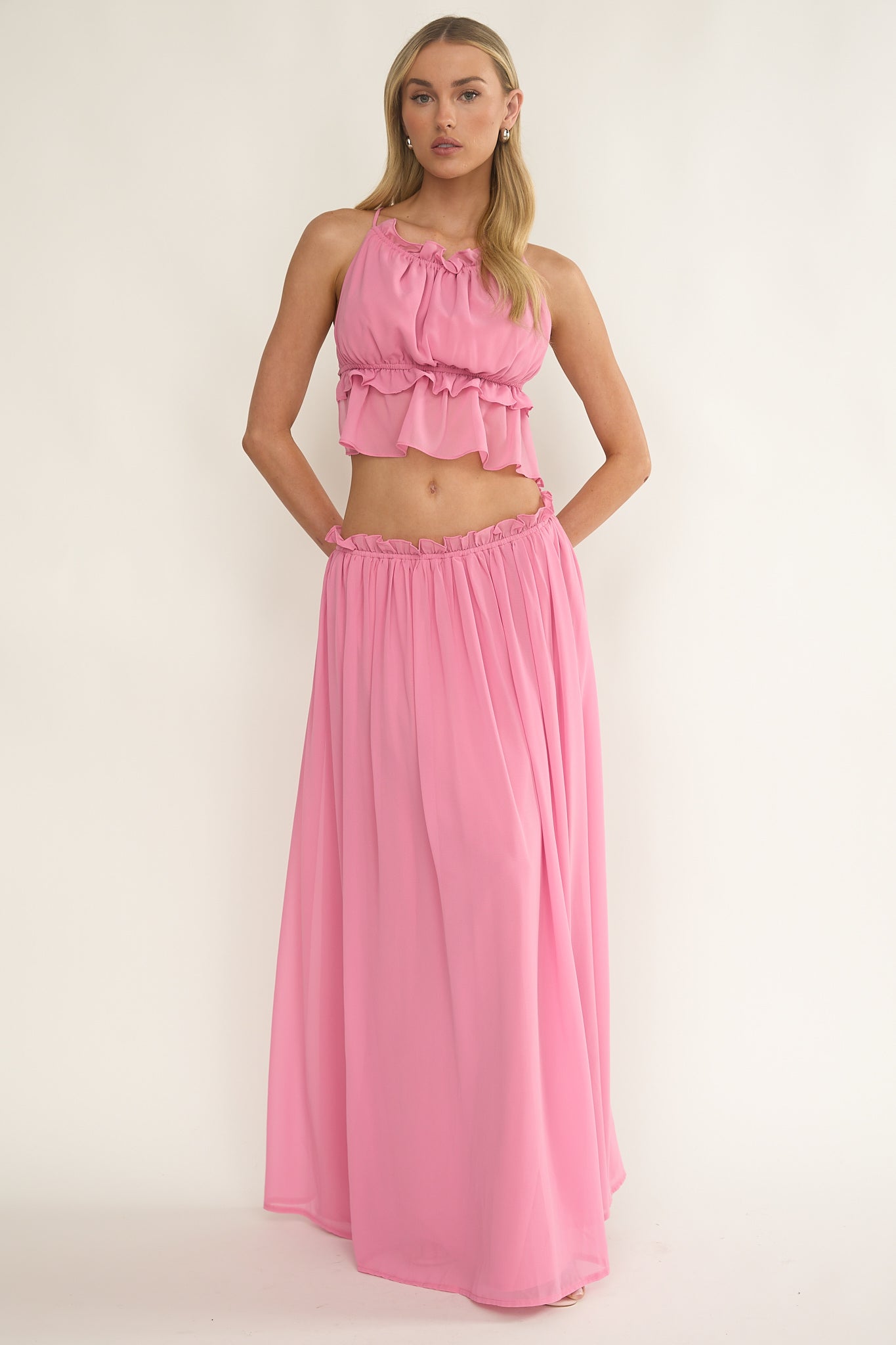 Marivelle String Tie Open Back Top Pink by Selfie Leslie
